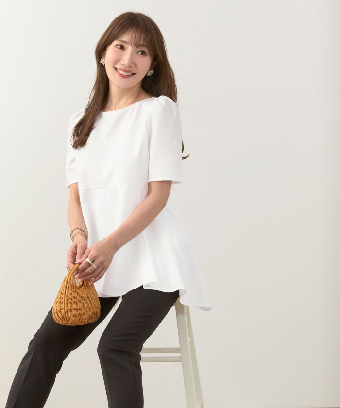 手洗い可日本製かわいい上品きれいめ大人カジュアルオフィスシンプルペプラム体型カバージョイントスペース