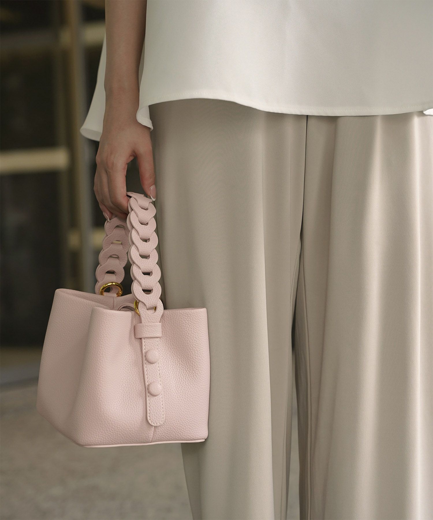 レディース バッグ きれいめ ショルダー 2way 合皮 アイボリー/エトープ/ピンク/ピスタチオ/ブラック/フリー