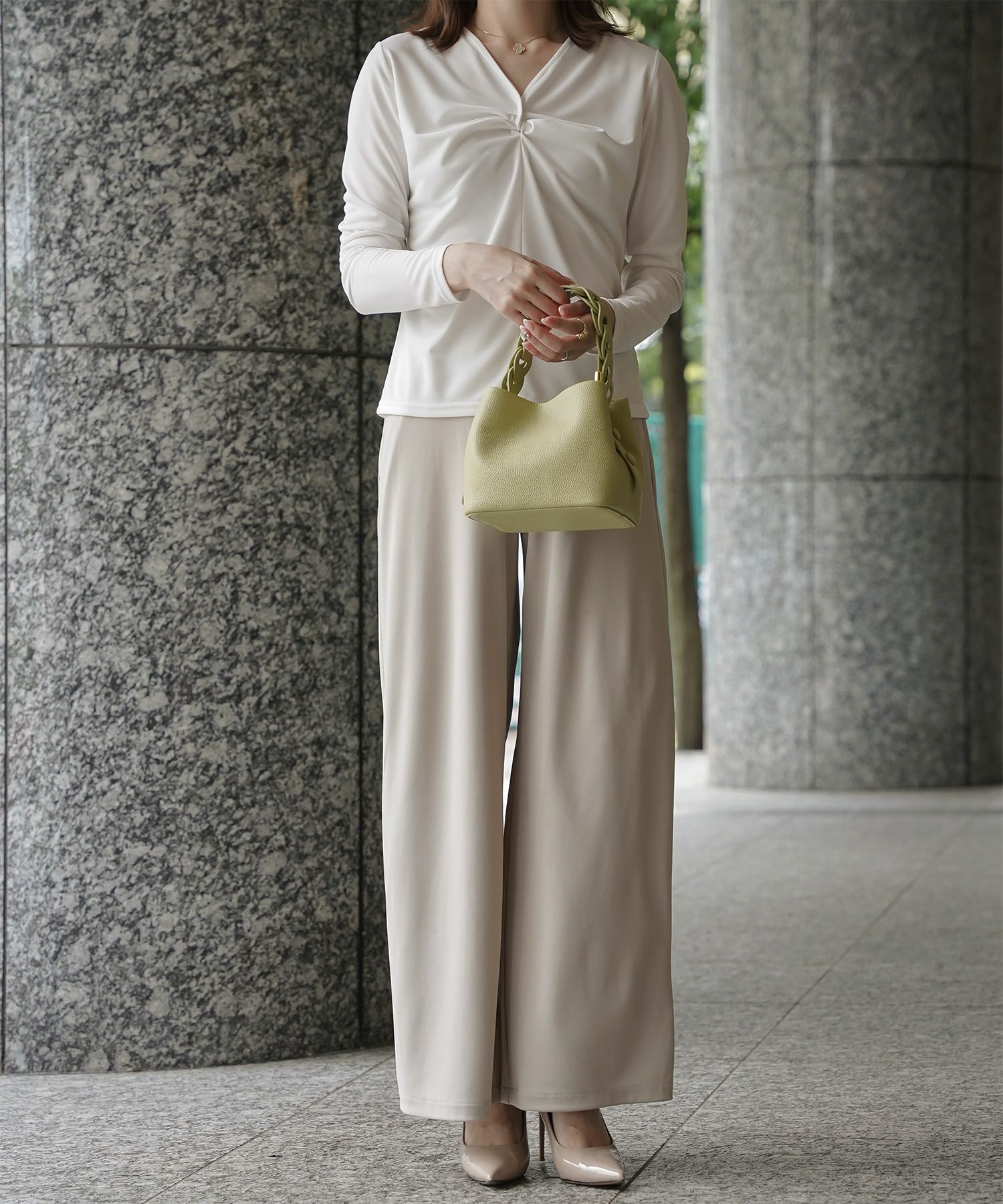 レディース バッグ きれいめ ショルダー 2way 合皮 アイボリー/エトープ/ピンク/ピスタチオ/ブラック/フリー