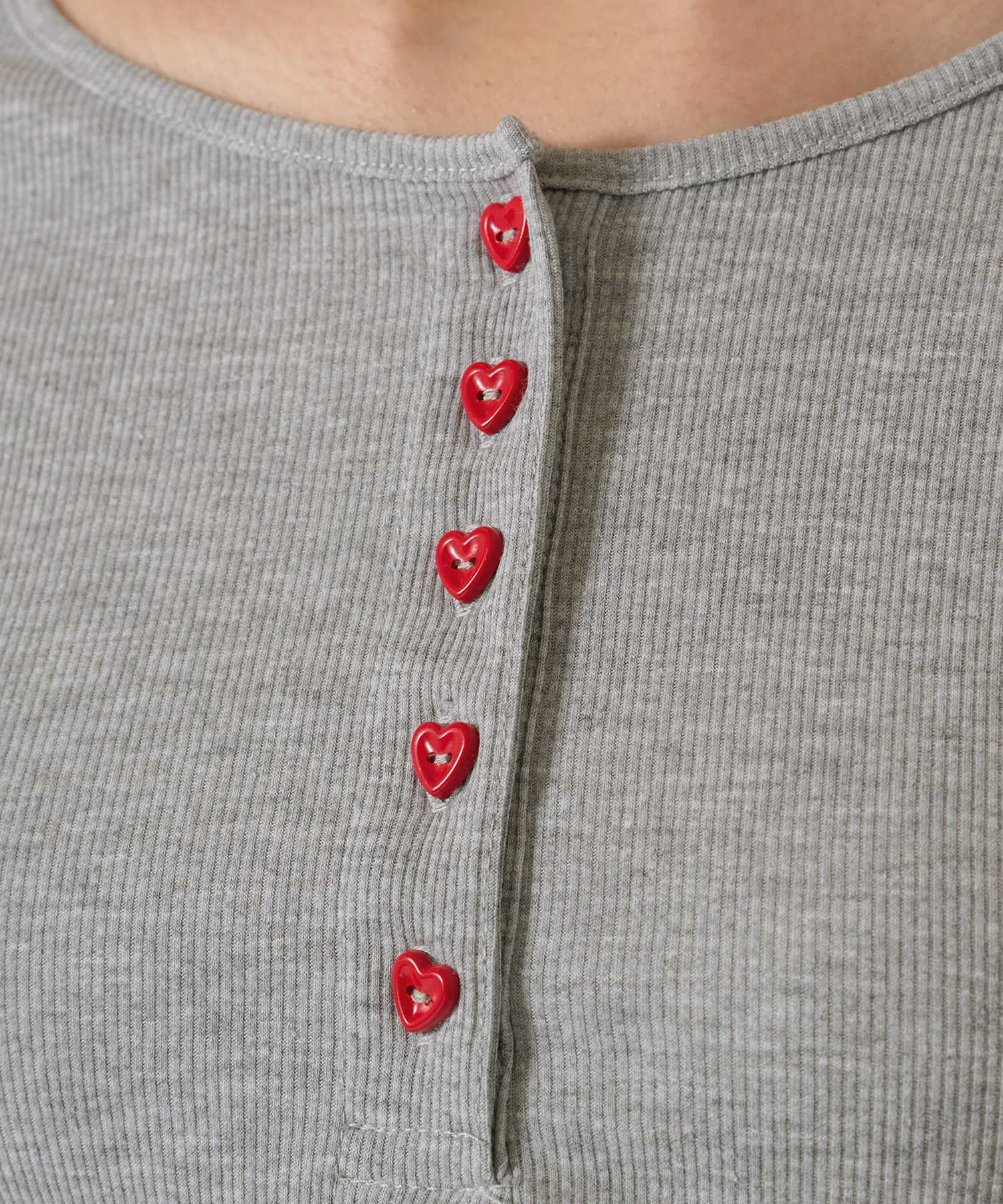 ハートボタン/ヘンリーネック/ロンT/ピンク