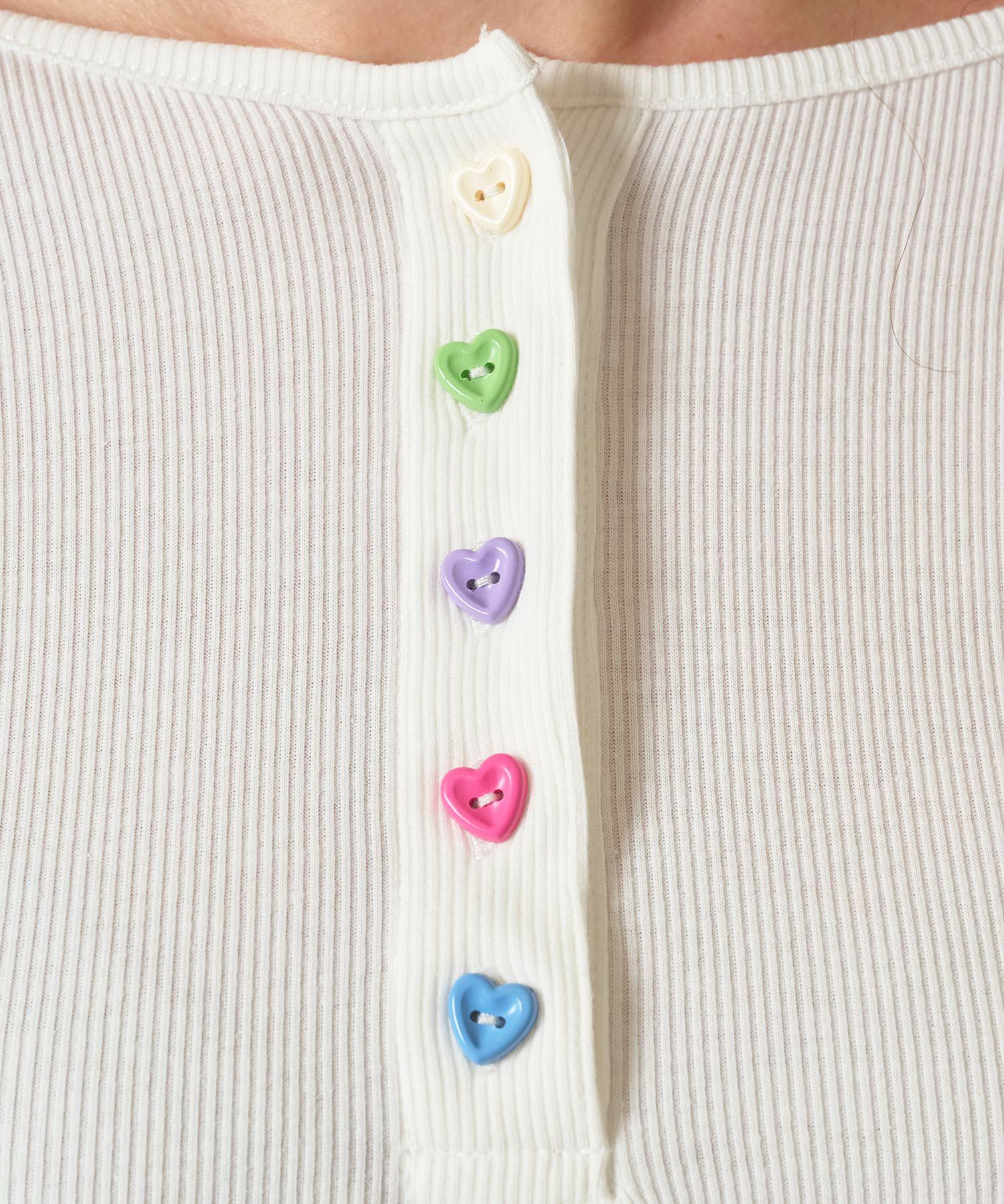 ハートボタン/ヘンリーネック/ロンT/ネイビー