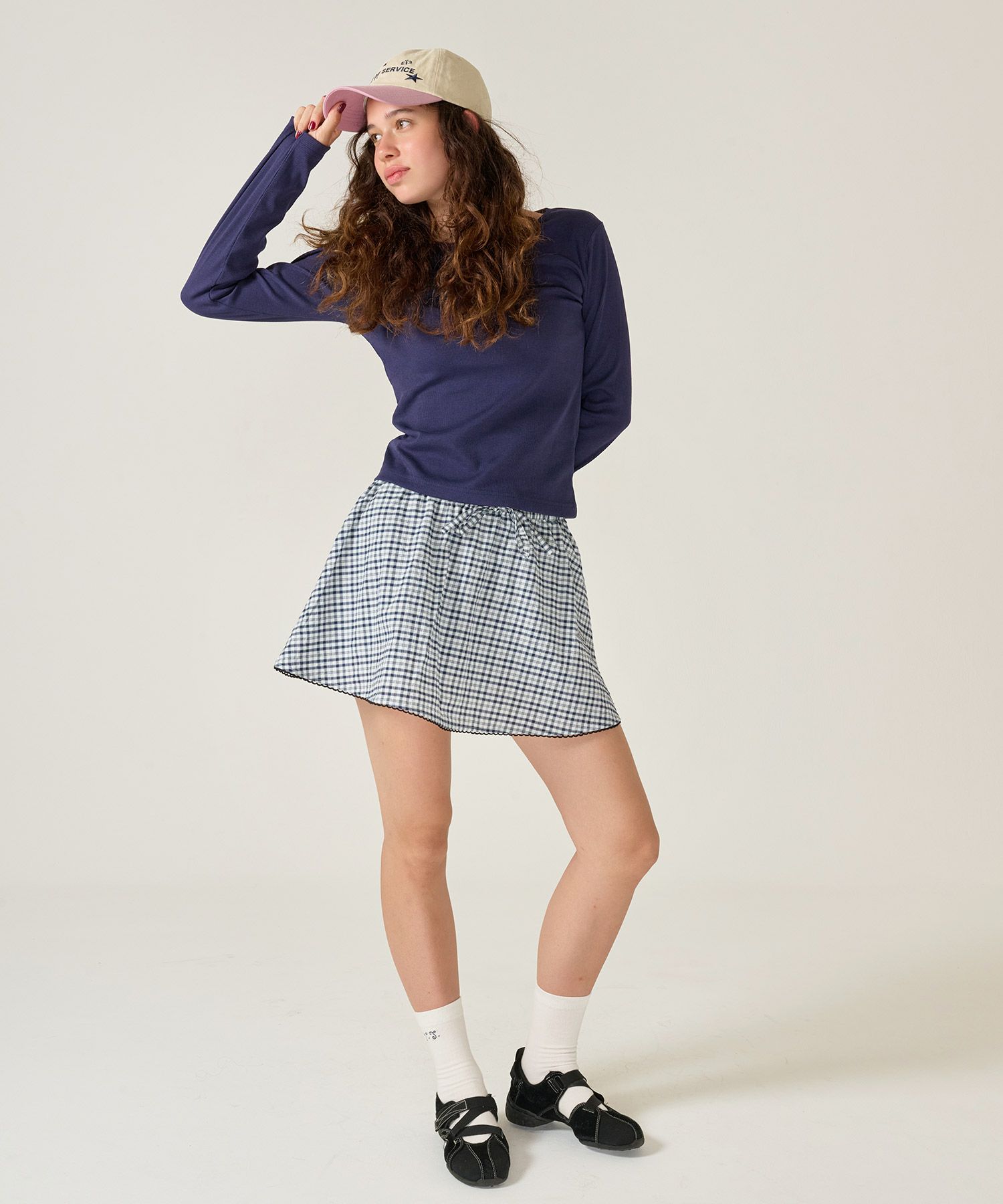 ハートボタン/ヘンリーネック/ロンT/ピンク/ホワイト/ネイビー