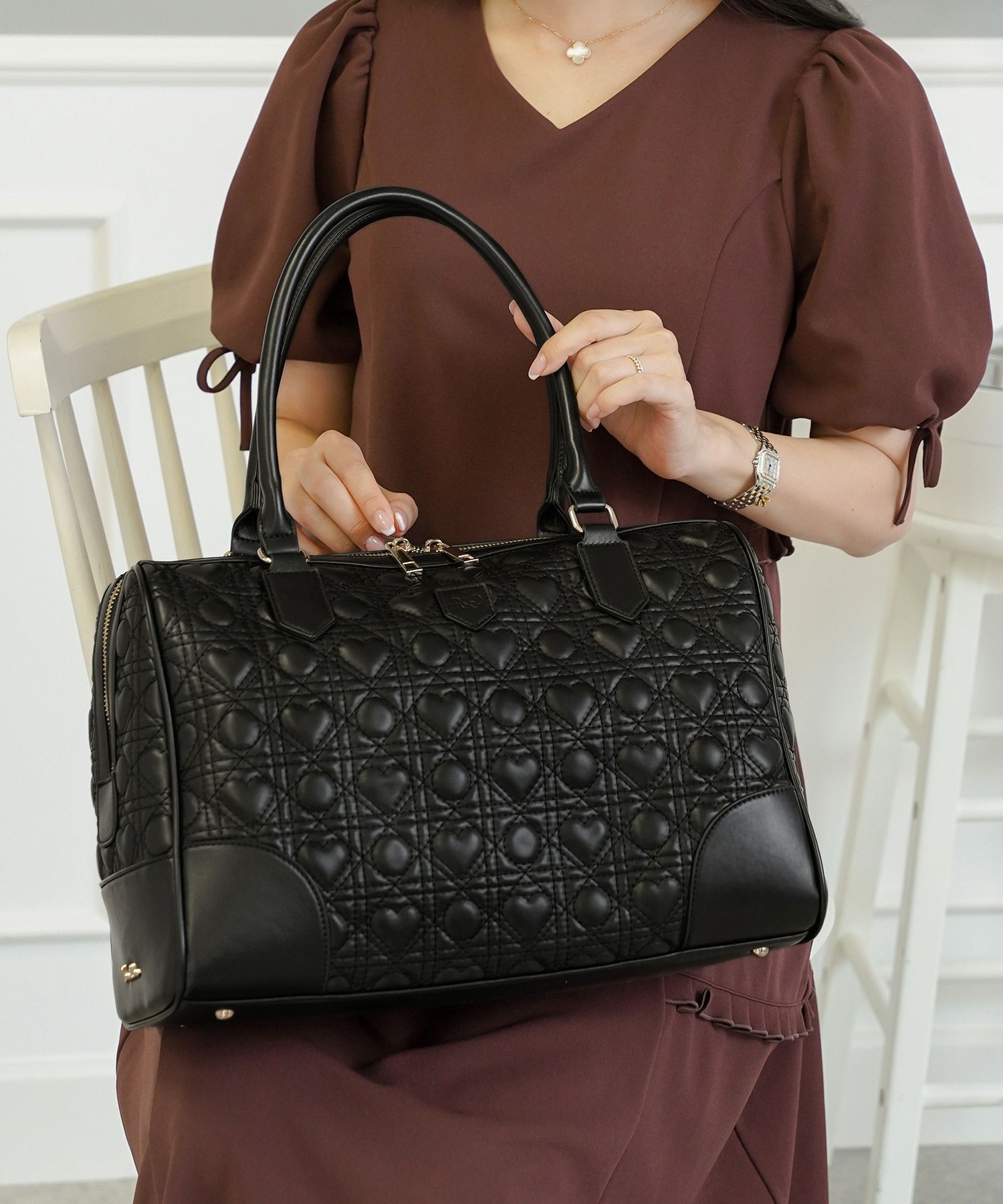 大容量レディースボストンバッグ旅行1泊2日2泊3日マザーズバッグ合皮キルティングハートキルティングフェミニンおしゃれバッグトラベルバッグ機内持ち込み軽量大人かわいい旅行バッグ