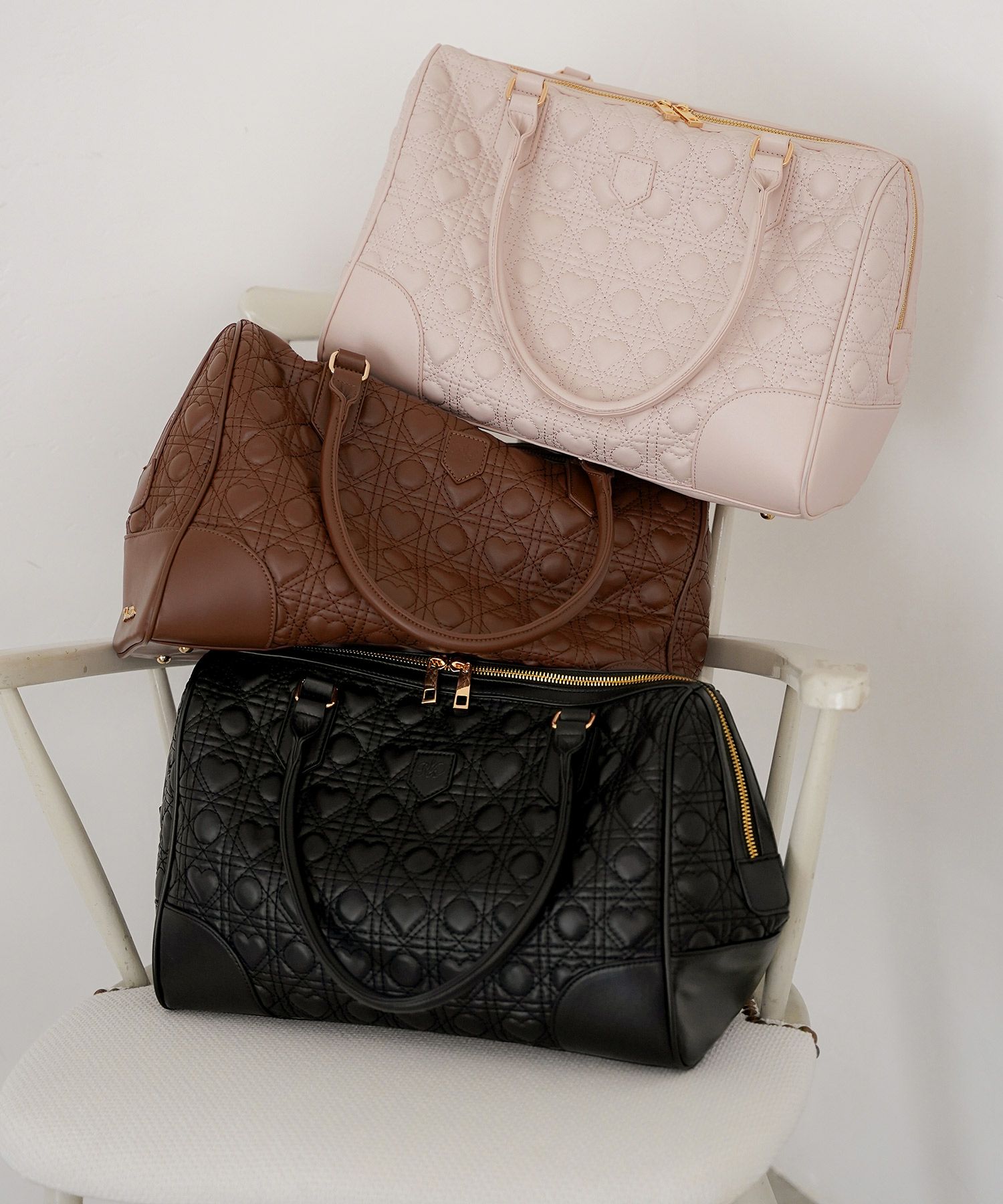 大容量レディースボストンバッグ旅行1泊2日2泊3日マザーズバッグ合皮キルティングハートキルティングフェミニンおしゃれバッグトラベルバッグ機内持ち込み軽量大人かわいい旅行バッグ