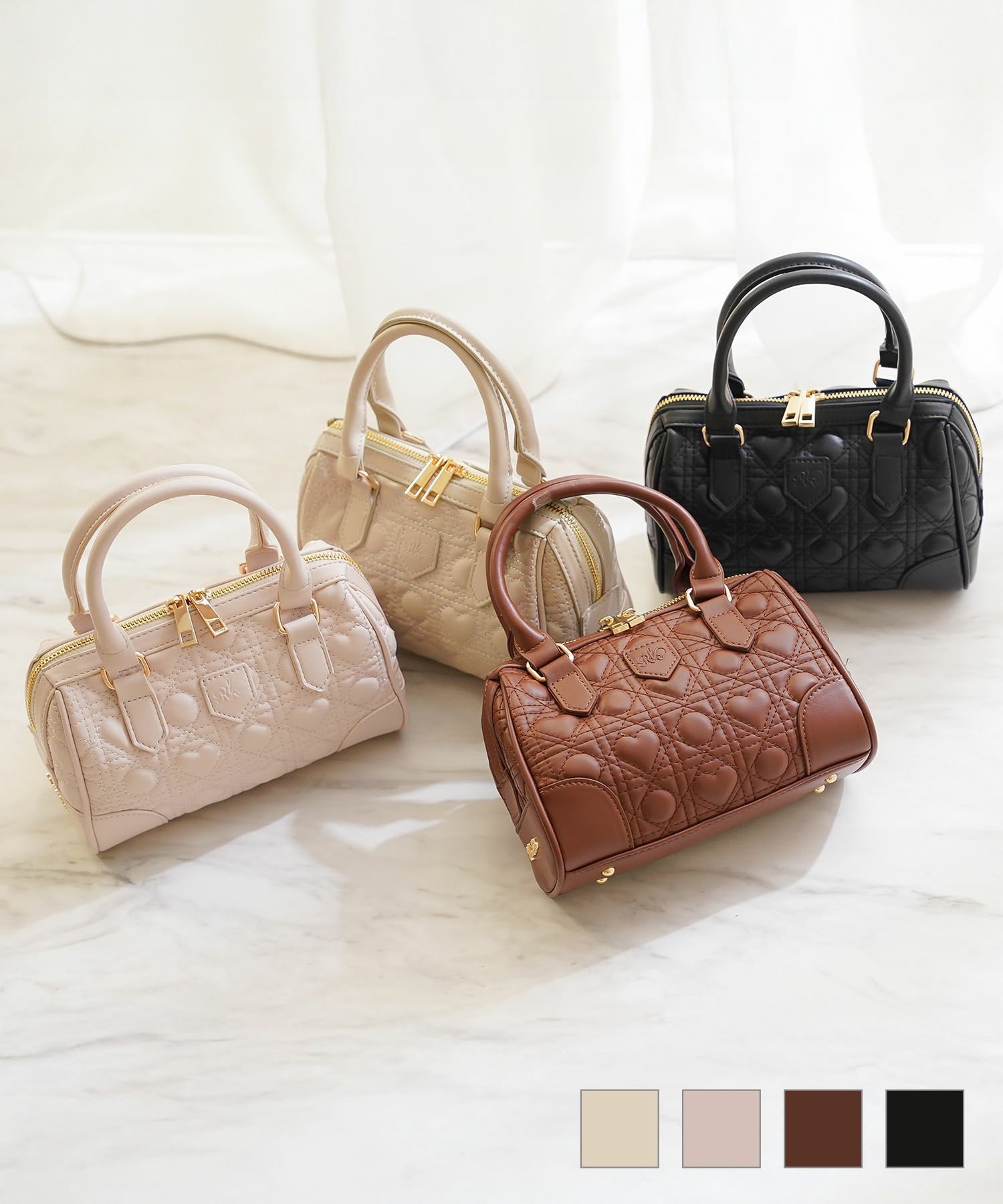 オリジナルハートキルティングミニボストンバッグlerevevanillerストロベリーミルク/チェスナットブラウン/ブラック