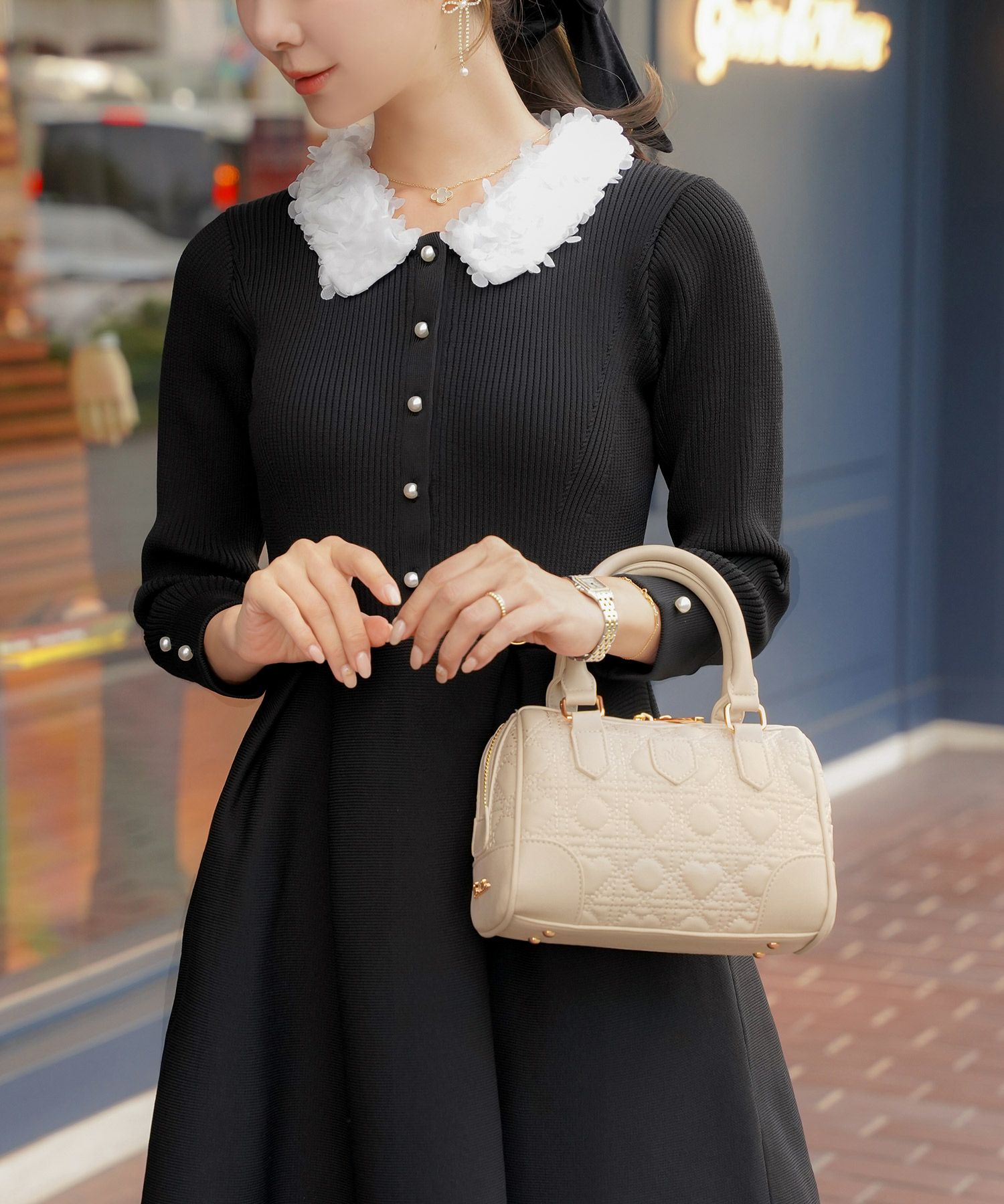 ミニボストンバッグポシェットショルダーバッグミニバッグレディース斜めがけミニサイズサブバッグコンパクト合皮ハートキルティングフェミニンおしゃれバッグかわいい小さめデイリー