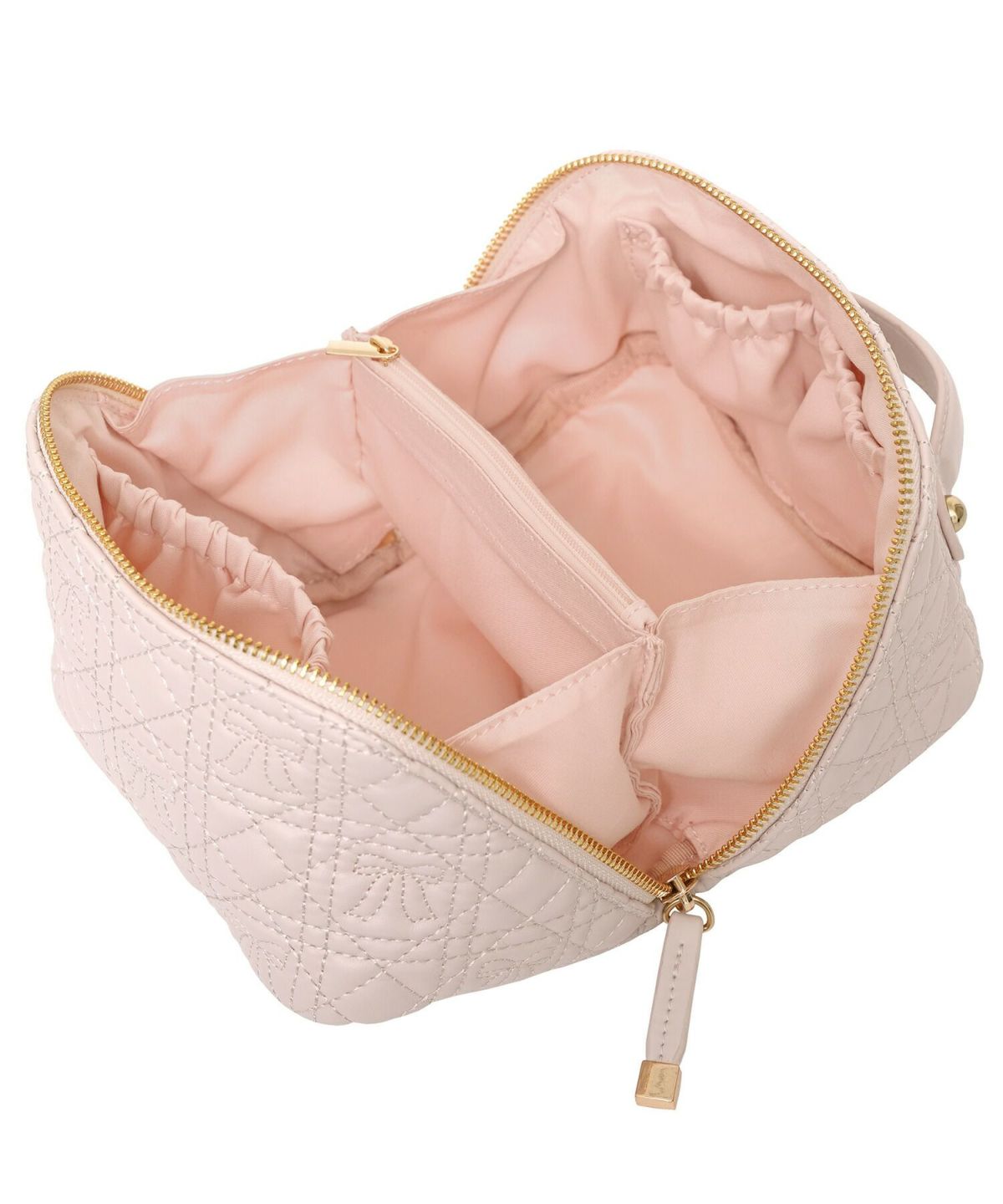 レディース雑貨ポーチ収納コスメ化粧品バニティサニタリーリボンキルティング小物グッズ旅行オシャレかわいいピンクブラックオールシーズンレザー合皮