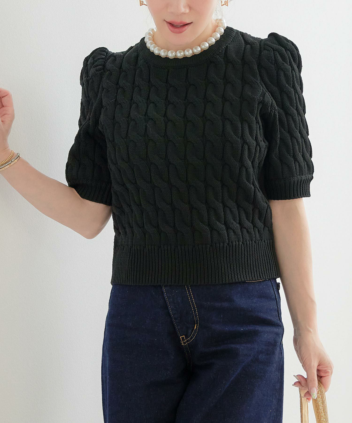 手洗い可かわいい上品きれいめ大人カジュアルシンプルパフスリーブオフィスジョイントスペース