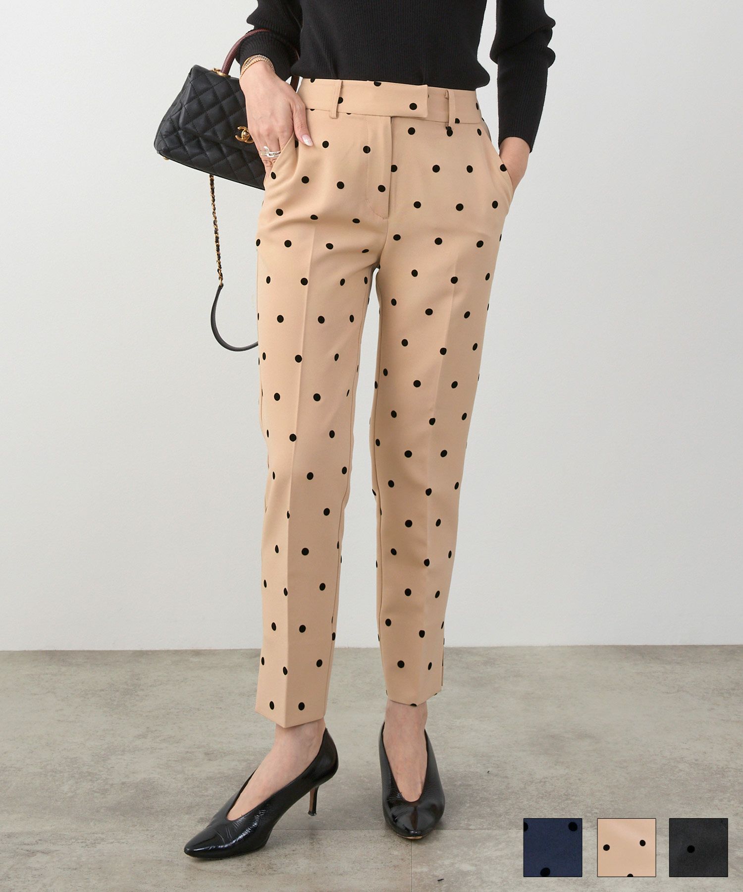 フロッキードットセンタープレスパンツLiala×PG