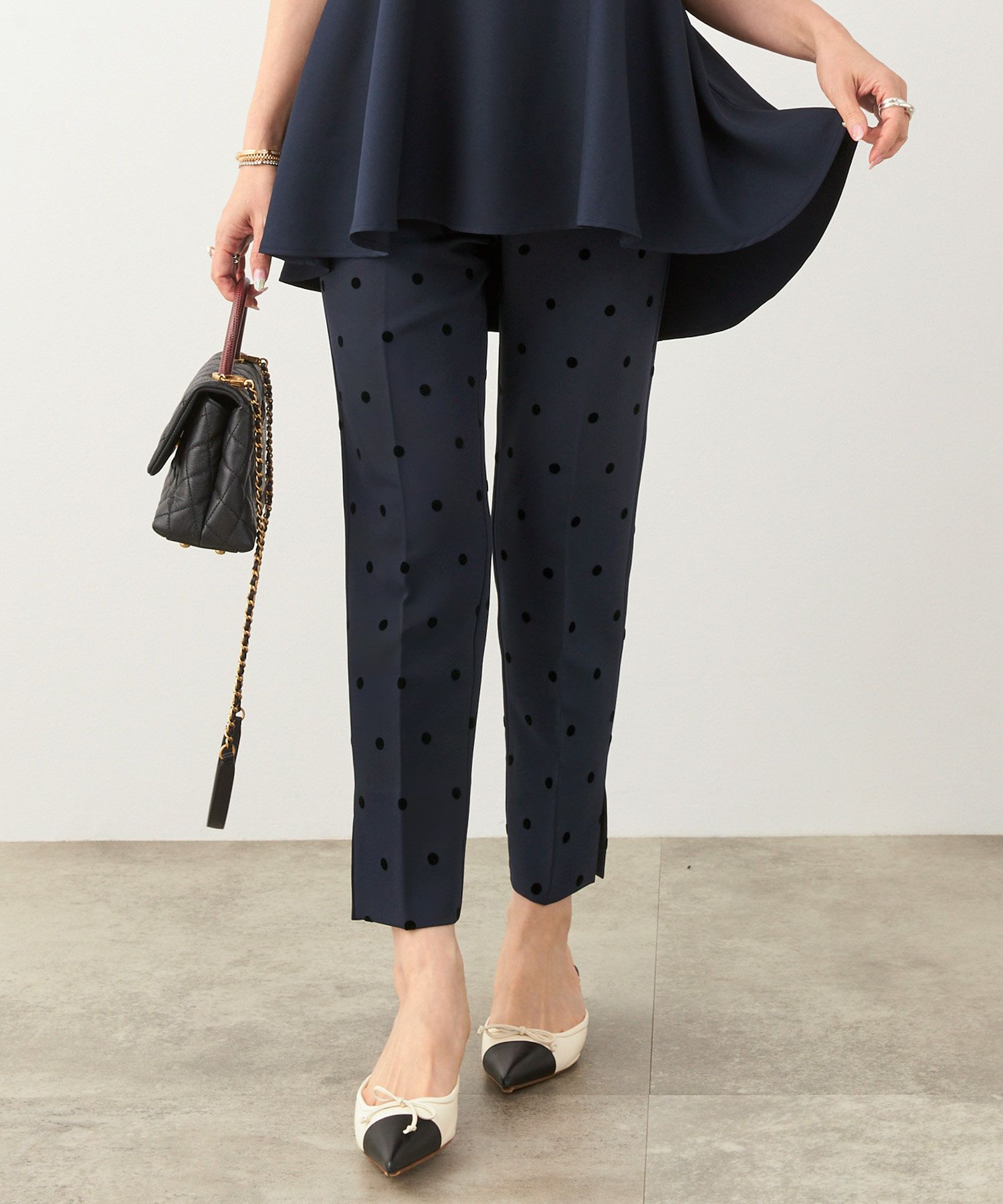 手洗い可上品きれいめ大人カジュアル柄オフィスフォーマルオケージョン美脚ウエストゴムジョイントスペース