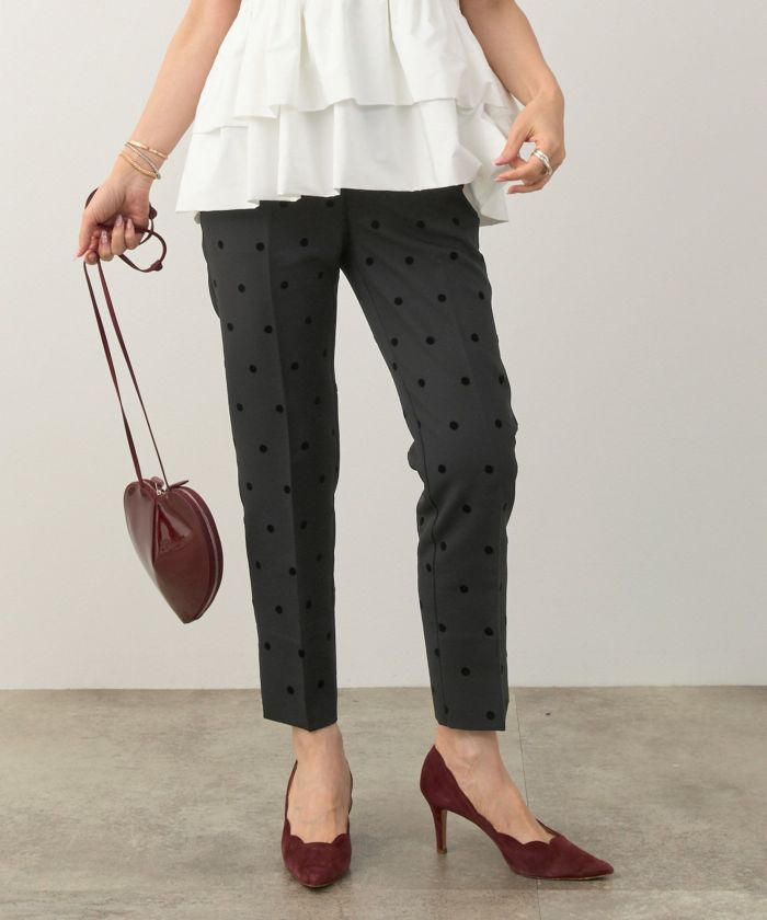 手洗い可上品きれいめ大人カジュアル柄オフィスフォーマルオケージョン美脚ウエストゴムジョイントスペース