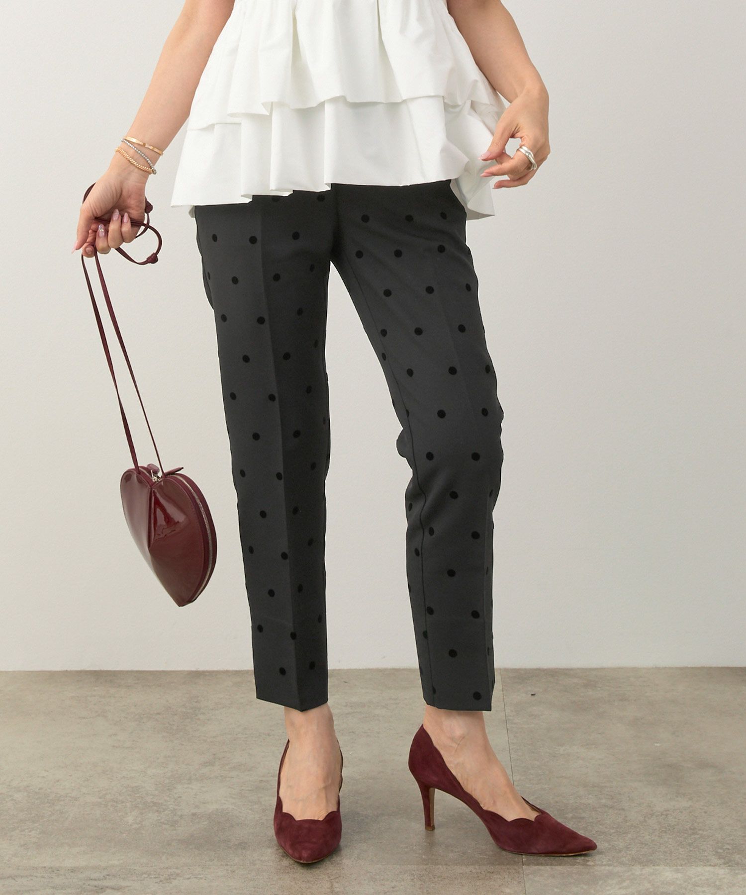 手洗い可上品きれいめ大人カジュアル柄オフィスフォーマルオケージョン美脚ウエストゴムジョイントスペース