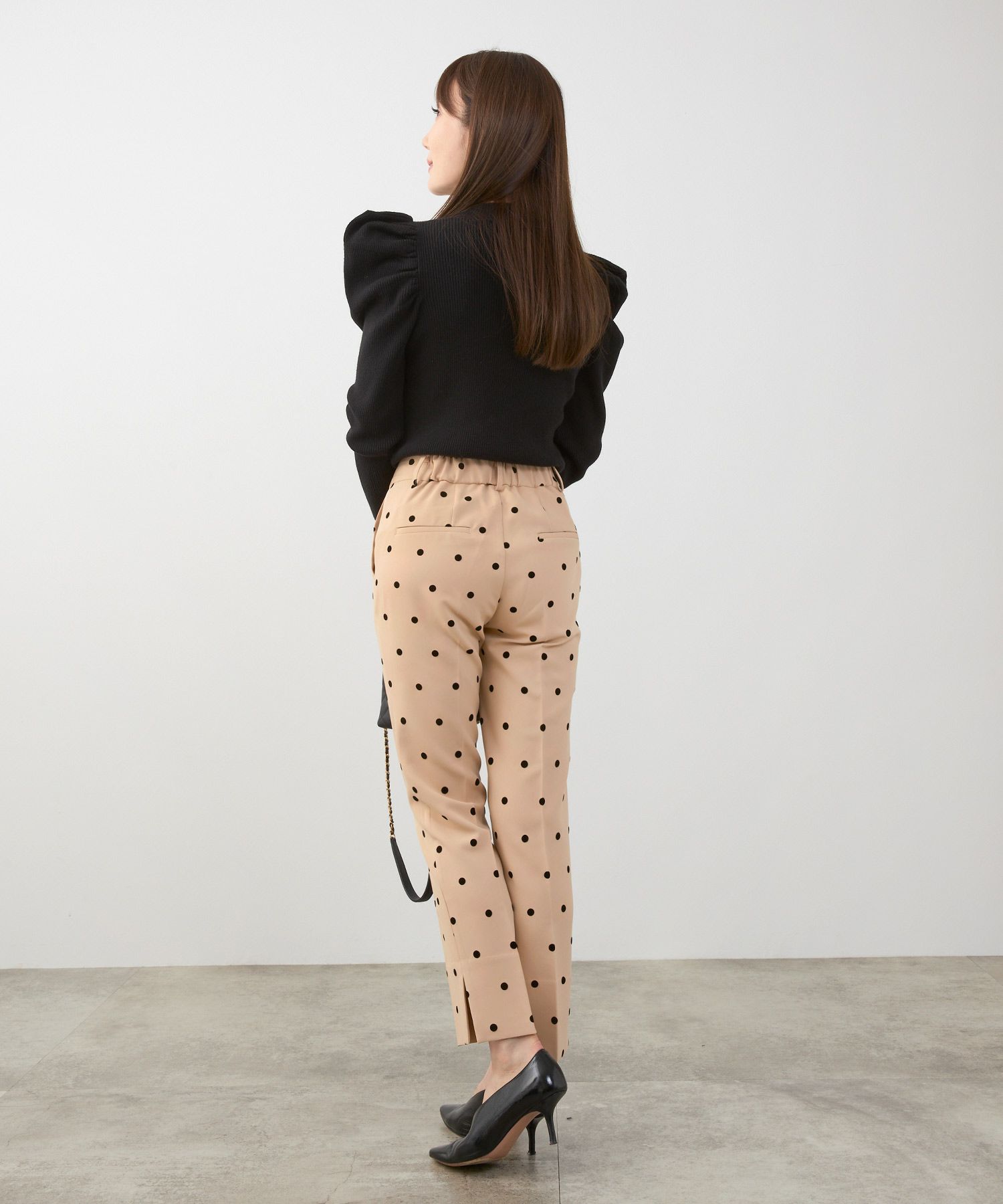 手洗い可上品きれいめ大人カジュアル柄オフィスフォーマルオケージョン美脚ウエストゴムジョイントスペース