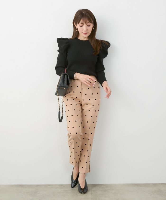 手洗い可上品きれいめ大人カジュアル柄オフィスフォーマルオケージョン美脚ウエストゴムジョイントスペース