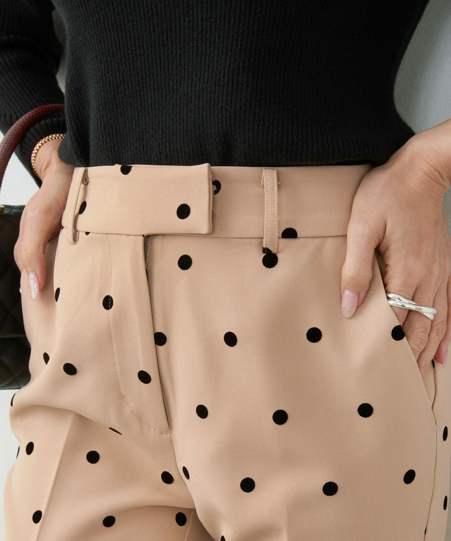 手洗い可上品きれいめ大人カジュアル柄オフィスフォーマルオケージョン美脚ウエストゴムジョイントスペース