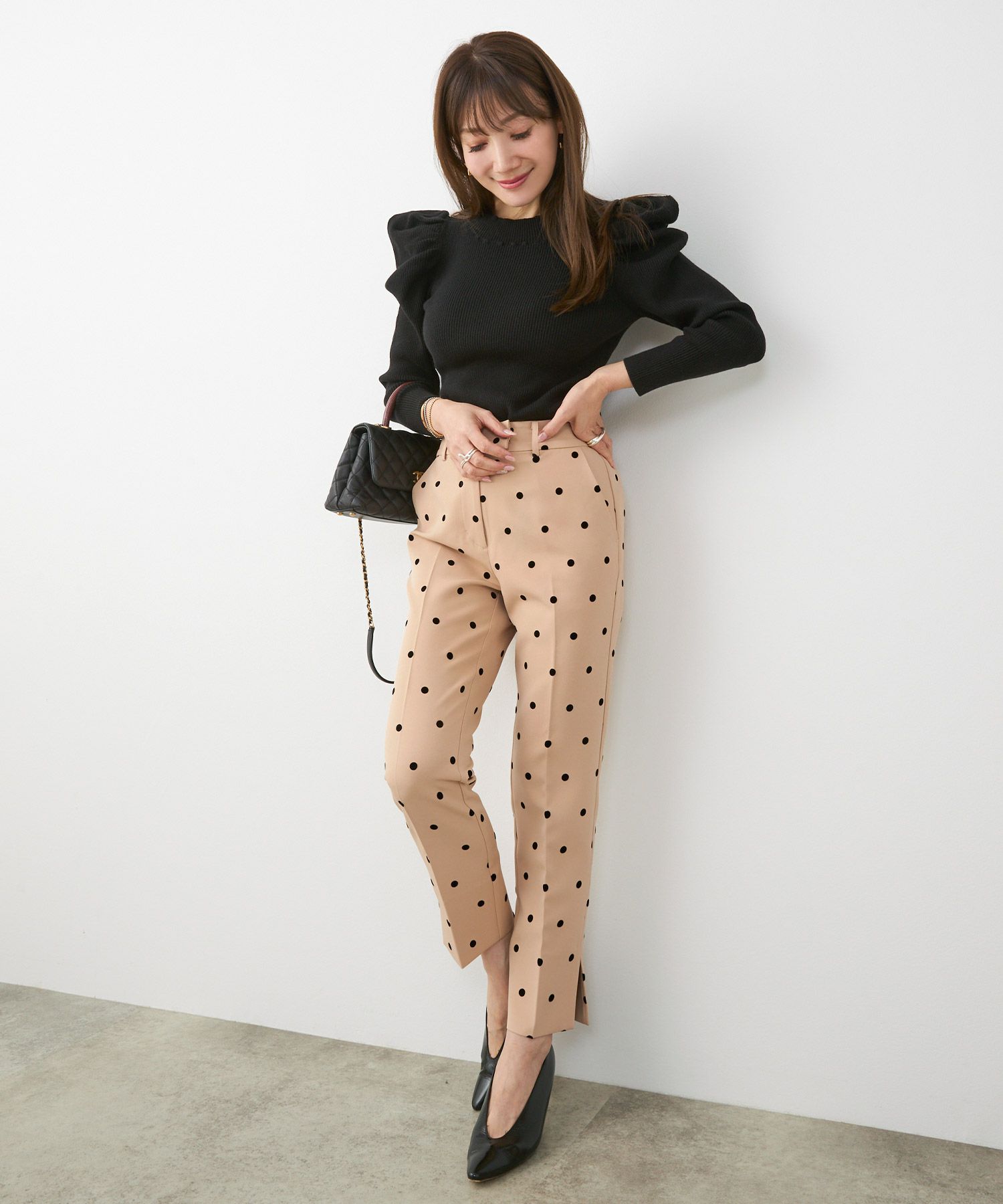 手洗い可上品きれいめ大人カジュアル柄オフィスフォーマルオケージョン美脚ウエストゴムジョイントスペース