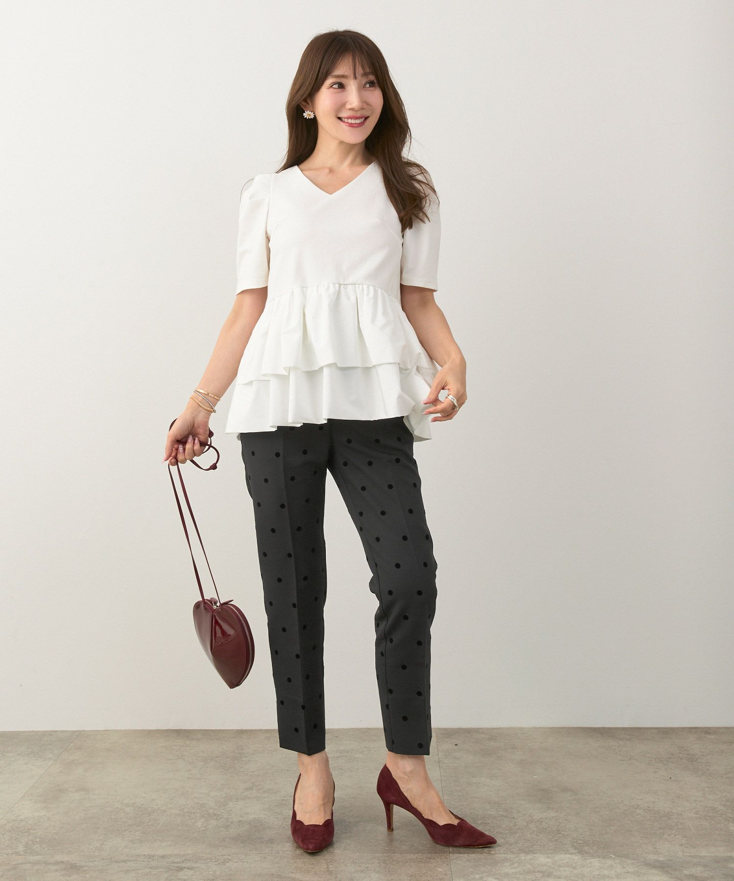 手洗い可上品きれいめ大人カジュアル柄オフィスフォーマルオケージョン美脚ウエストゴムジョイントスペース