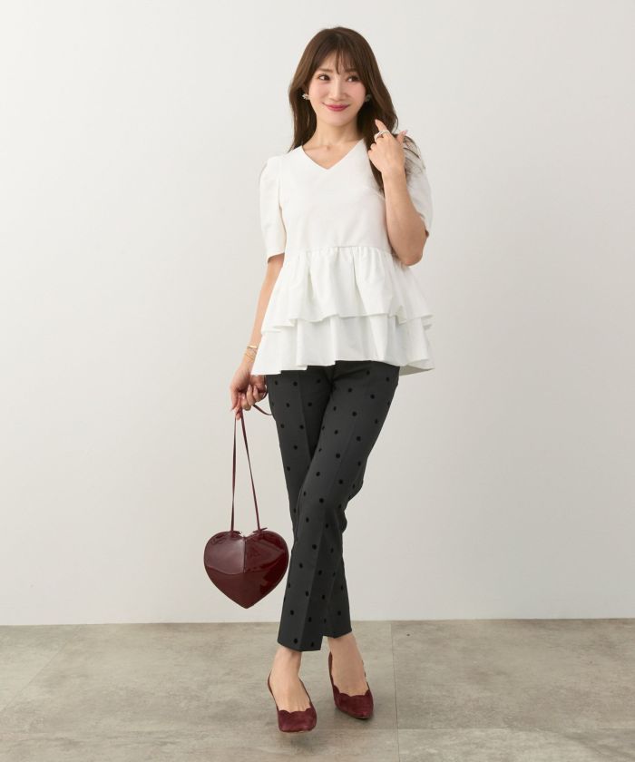 手洗い可上品きれいめ大人カジュアル柄オフィスフォーマルオケージョン美脚ウエストゴムジョイントスペース