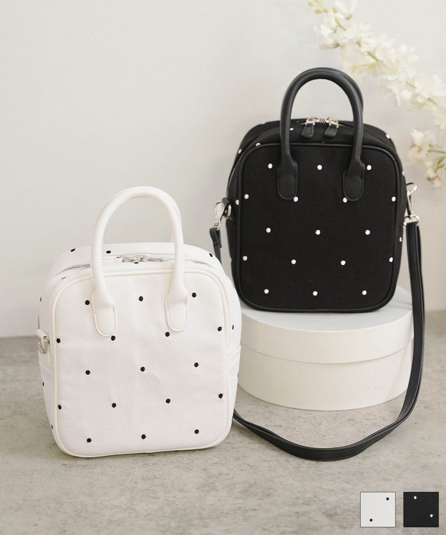 キャンバス地ドット刺しゅうバッグLiala×PG