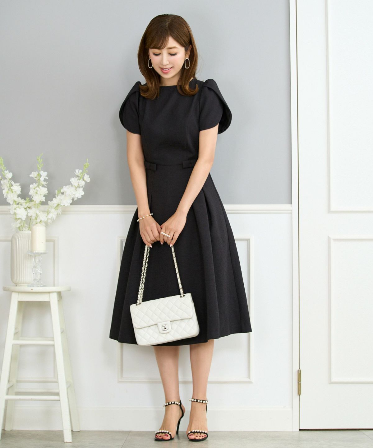 ワンピース レディース ファッション 上品 かわいい きれいめ 大人 半袖 フィット&フレア 半袖 オフィス パーティ ディナー ドレス ジョイントスペース