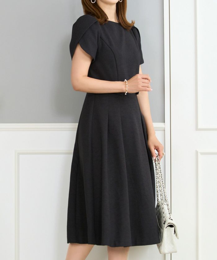 即納クーポン対象 エアリーツイード チューリップ スリーブ ワンピース