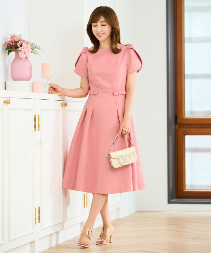 即納クーポン対象 エアリーツイード チューリップ スリーブ ワンピース