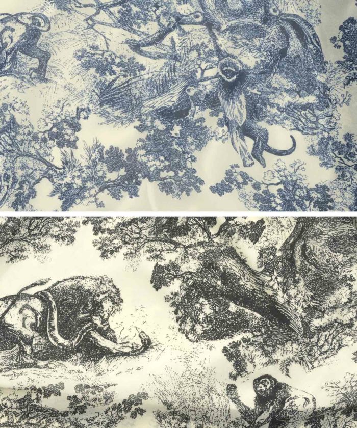 トワルドジュイプリントスカートフランス生地ウエストゴムフレアブルーブラックホワイト