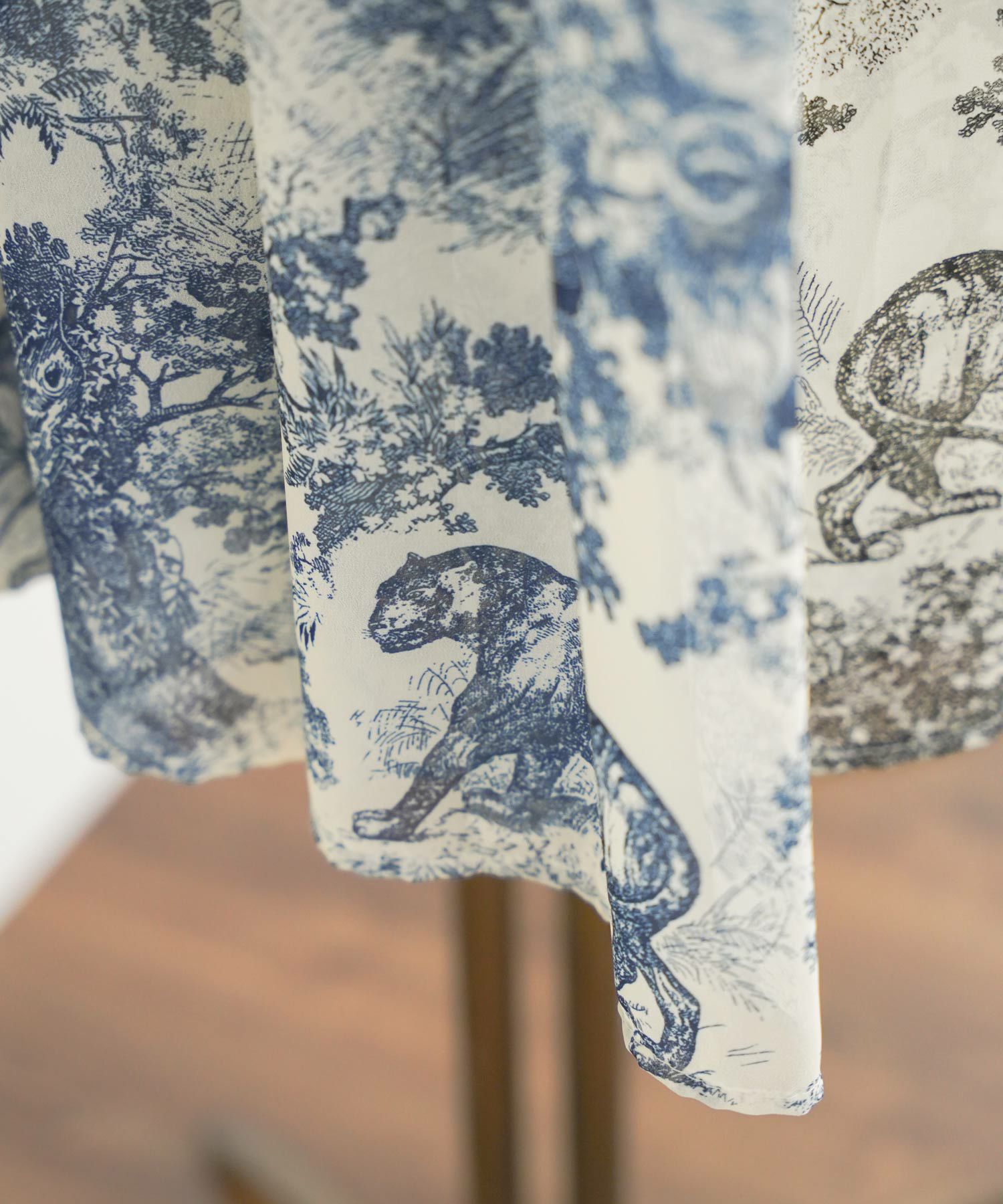 トワルドジュイプリントスカートフランス生地ウエストゴムフレアブルーブラックホワイト