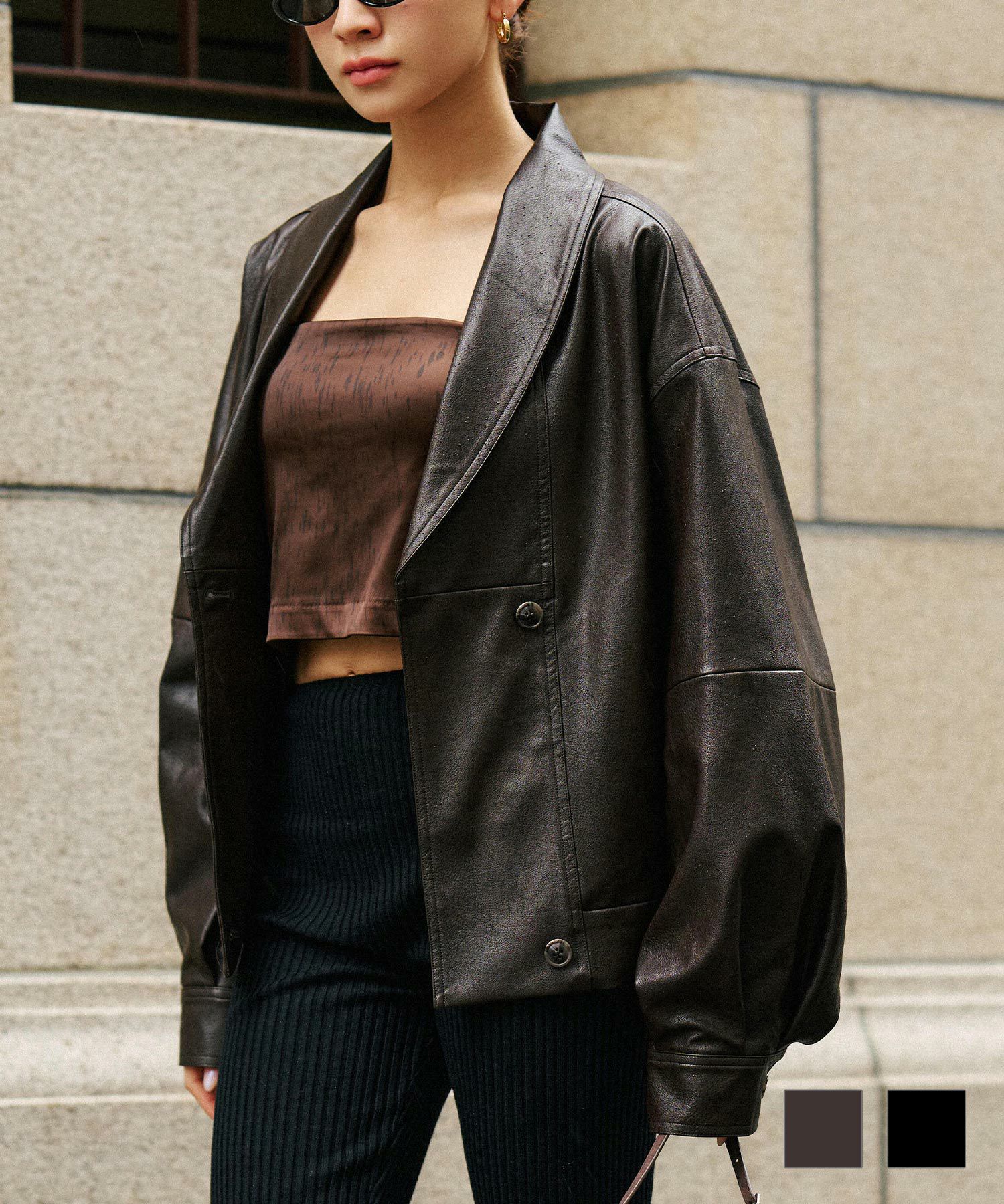 ショールカラー レザー ブルゾン KINO THE KEI