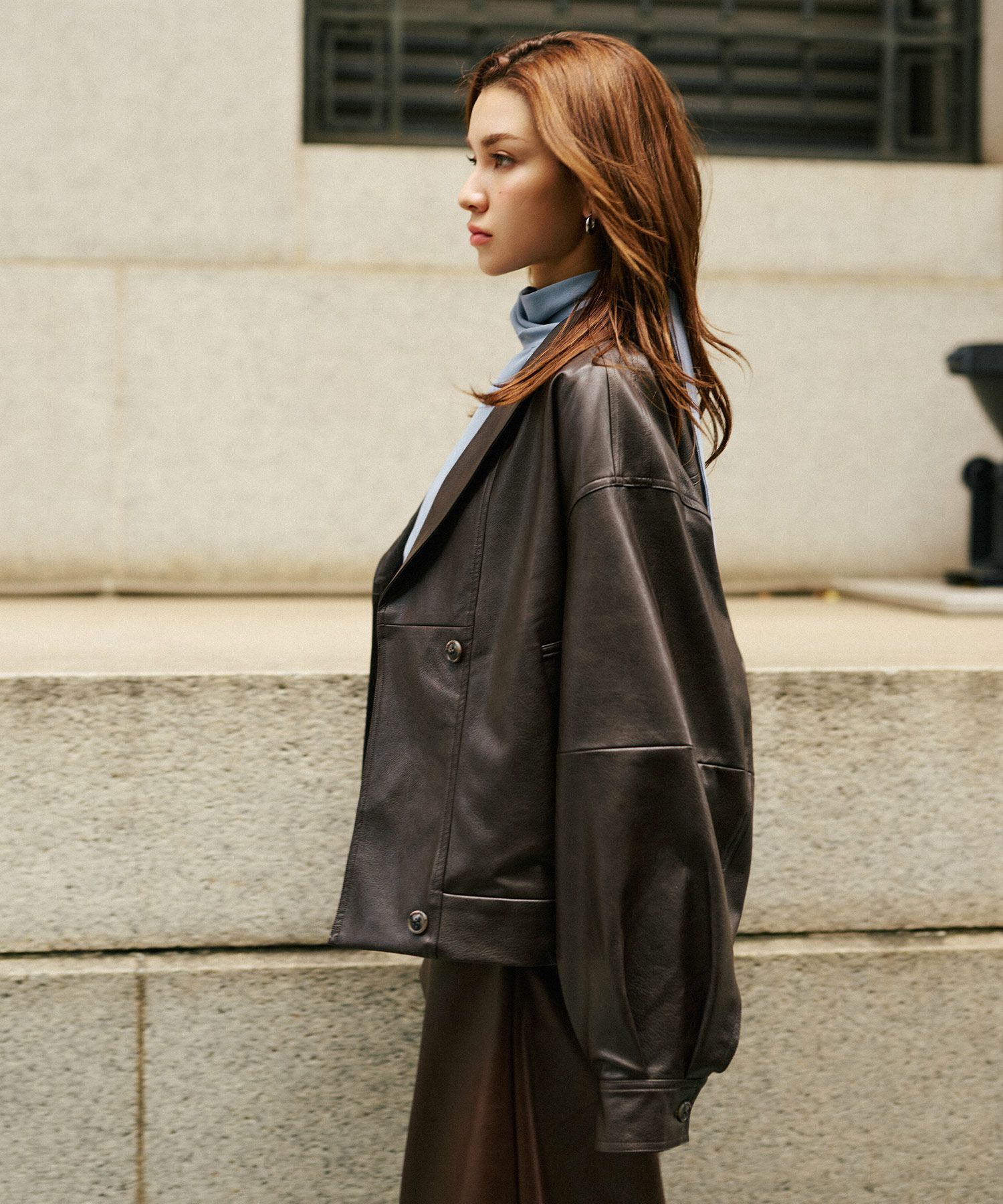 モード オーバーサイズ ライトアウター レザーアウター ブルゾン 古着 ヴィンテージ 韓国風 綺麗め 細見え カジュアル KINO THE KEI