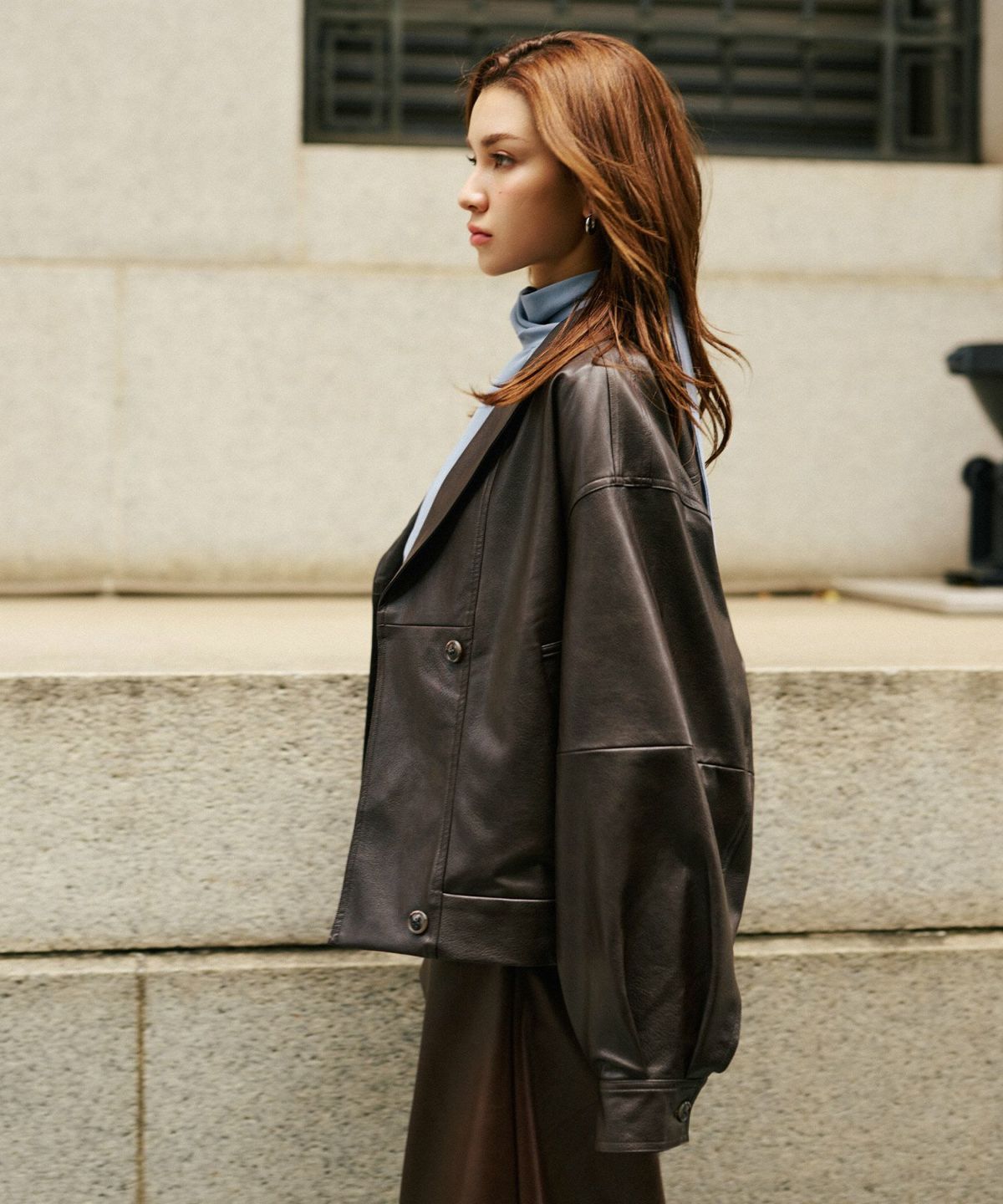 モード オーバーサイズ ライトアウター レザーアウター ブルゾン 古着 ヴィンテージ 韓国風 綺麗め 細見え カジュアル KINO THE KEI