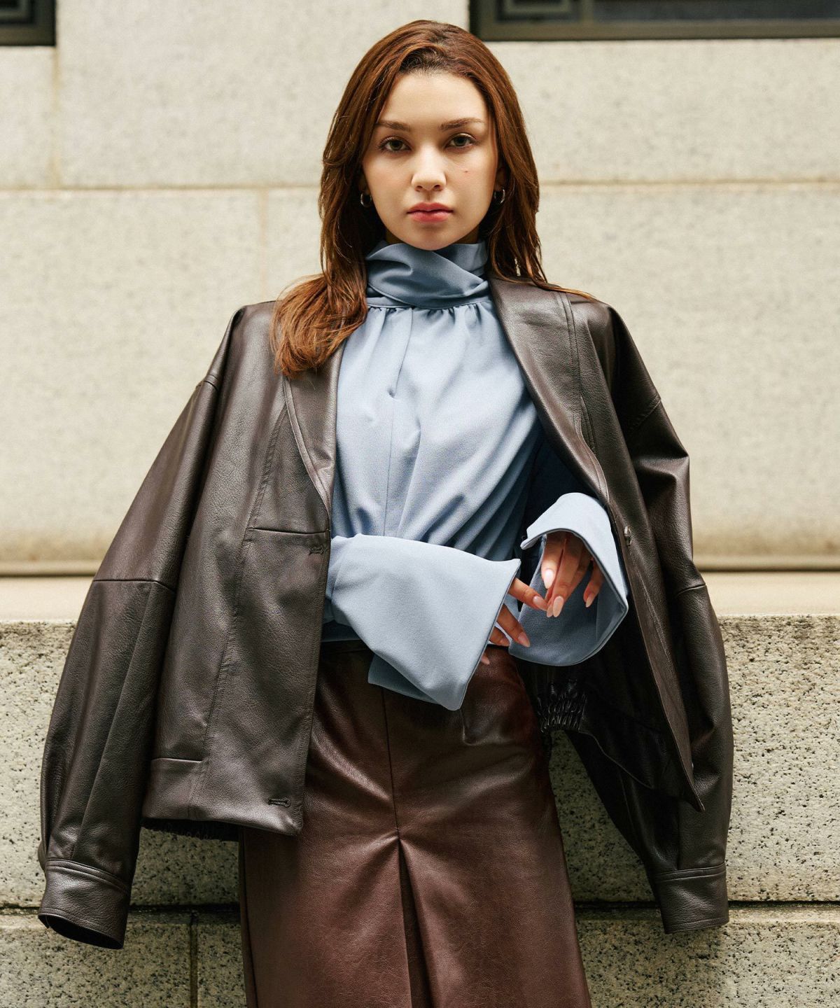 モード オーバーサイズ ライトアウター レザーアウター ブルゾン 古着 ヴィンテージ 韓国風 綺麗め 細見え カジュアル KINO THE KEI