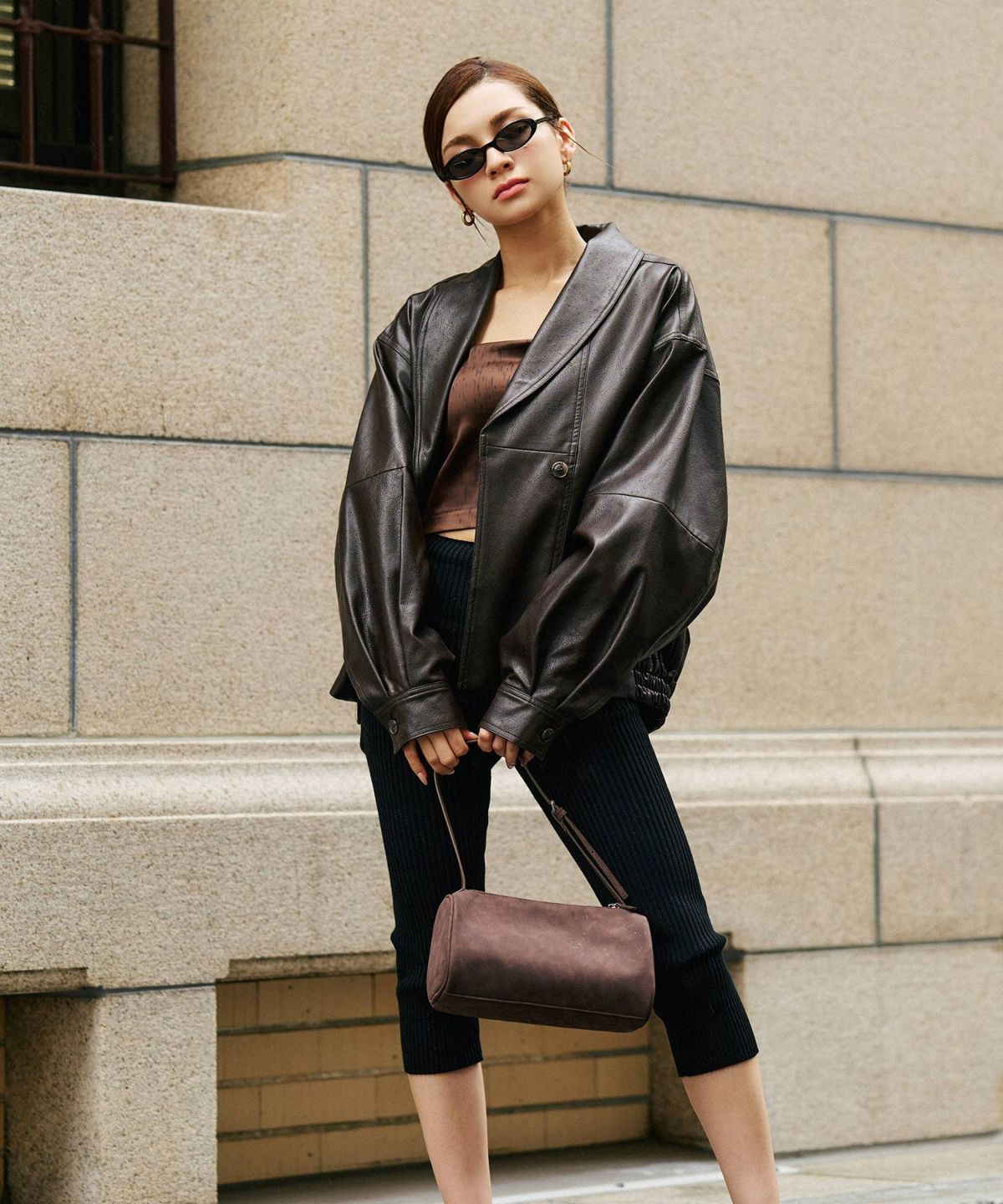 モード オーバーサイズ ライトアウター レザーアウター ブルゾン 古着 ヴィンテージ 韓国風 綺麗め 細見え カジュアル KINO THE KEI