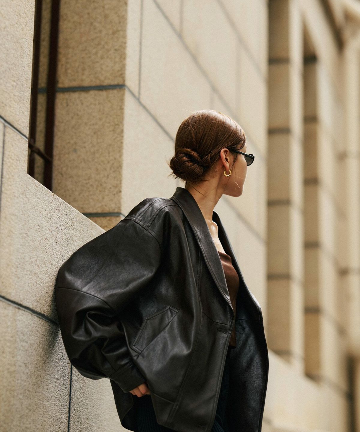 モード オーバーサイズ ライトアウター レザーアウター ブルゾン 古着 ヴィンテージ 韓国風 綺麗め 細見え カジュアル KINO THE KEI