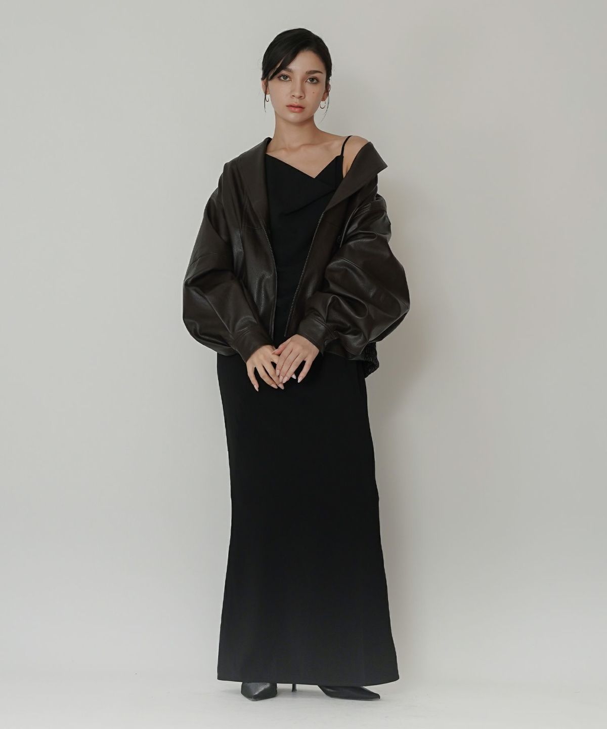 モード オーバーサイズ ライトアウター レザーアウター ブルゾン 古着 ヴィンテージ 韓国風 綺麗め 細見え カジュアル KINO THE KEI