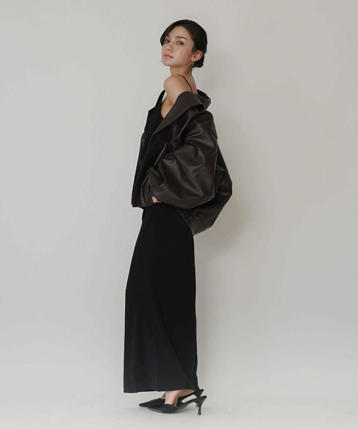 モード オーバーサイズ ライトアウター レザーアウター ブルゾン 古着 ヴィンテージ 韓国風 綺麗め 細見え カジュアル KINO THE KEI