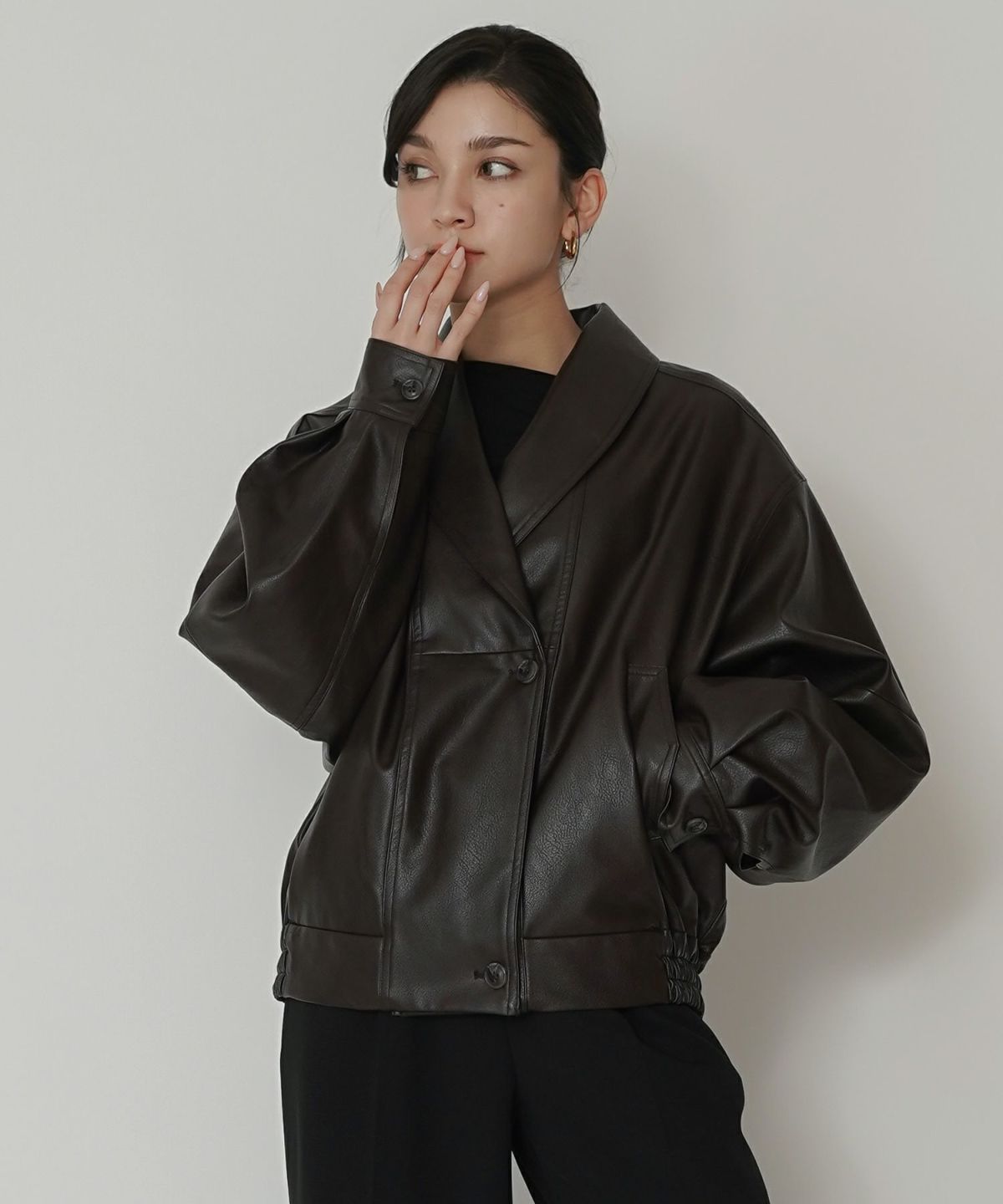 モード オーバーサイズ ライトアウター レザーアウター ブルゾン 古着 ヴィンテージ 韓国風 綺麗め 細見え カジュアル KINO THE KEI