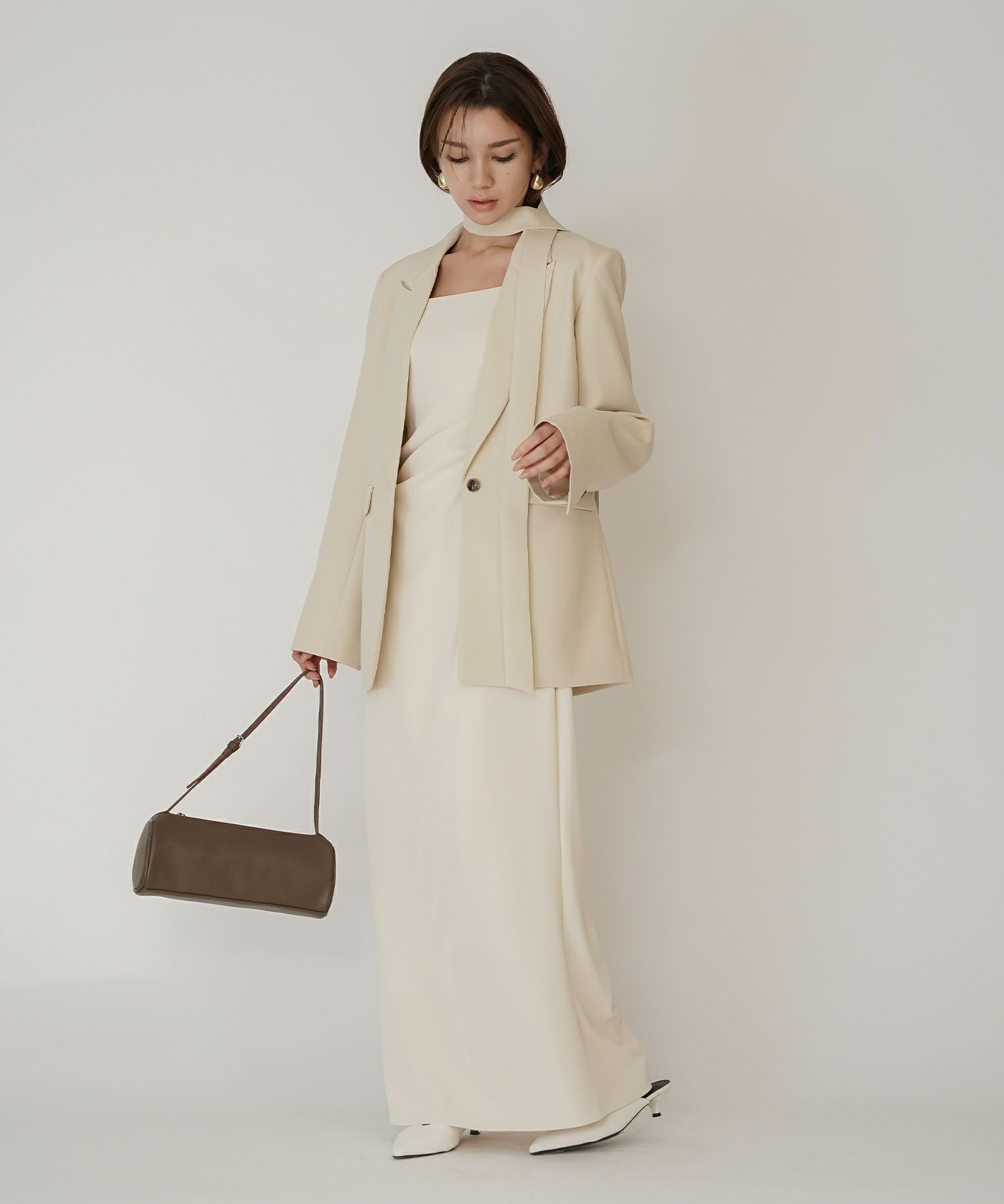 ベージュ ダブル　ジャケット（ワンピース） ベルテッド オーバー サイズ ジャケット KINO THE KEI 全3色｜ktk231