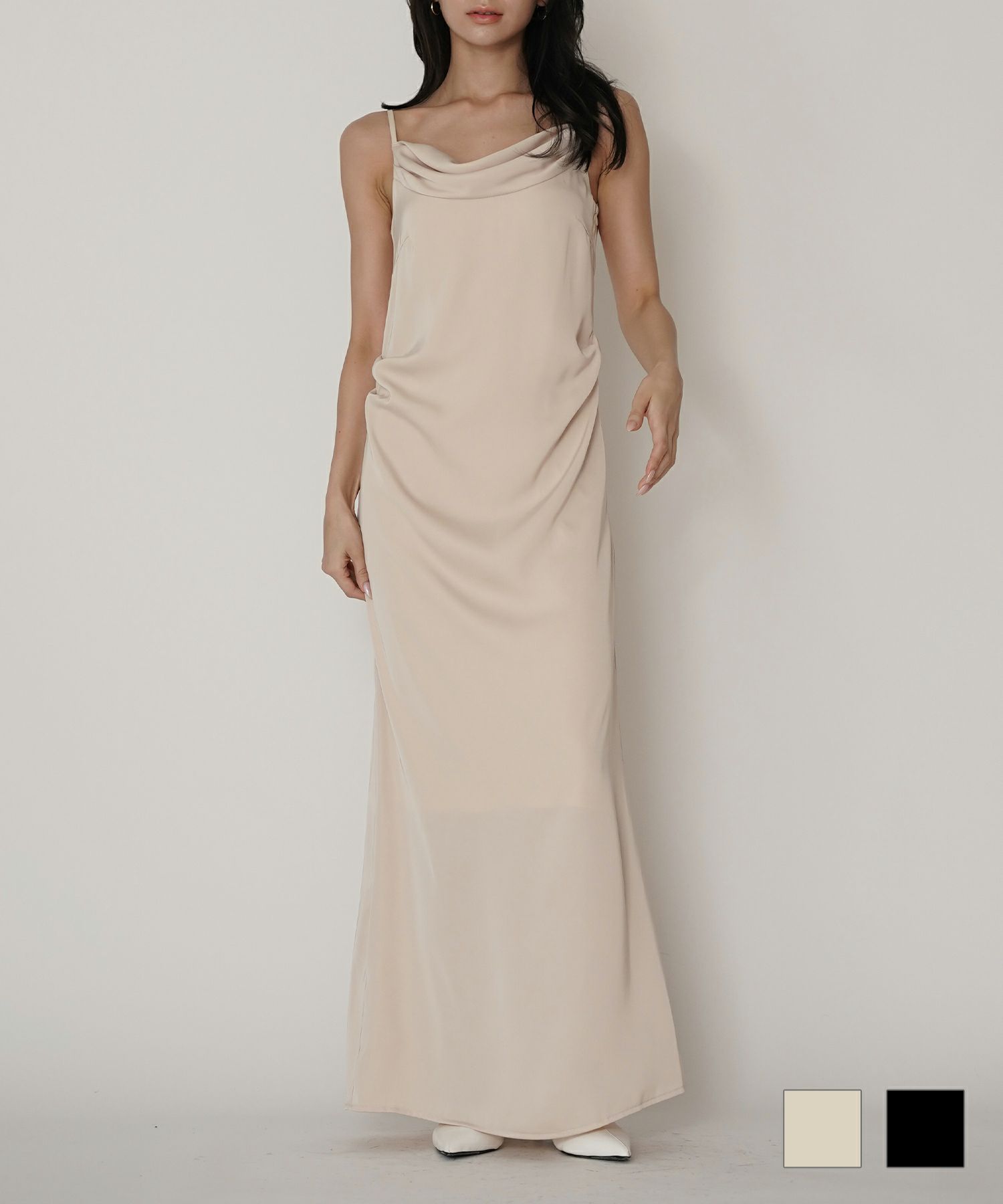 ディナー リゾート エレガント 大人 キャミワンピ バックオープン 結婚式 二次会コーデ サテン KINO THE KEI