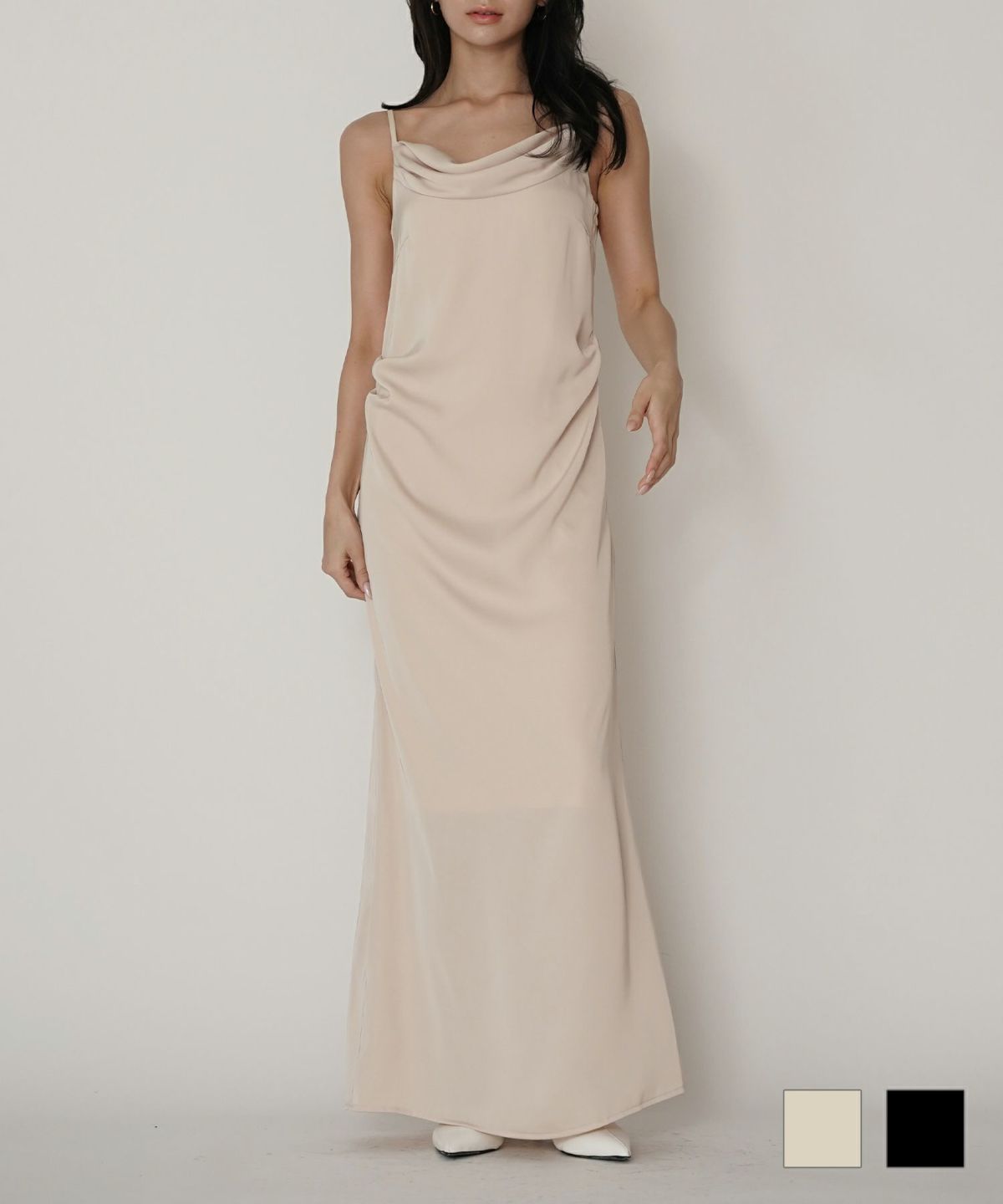 ディナー リゾート エレガント 大人 キャミワンピ バックオープン 結婚式 二次会コーデ サテン KINO THE KEI