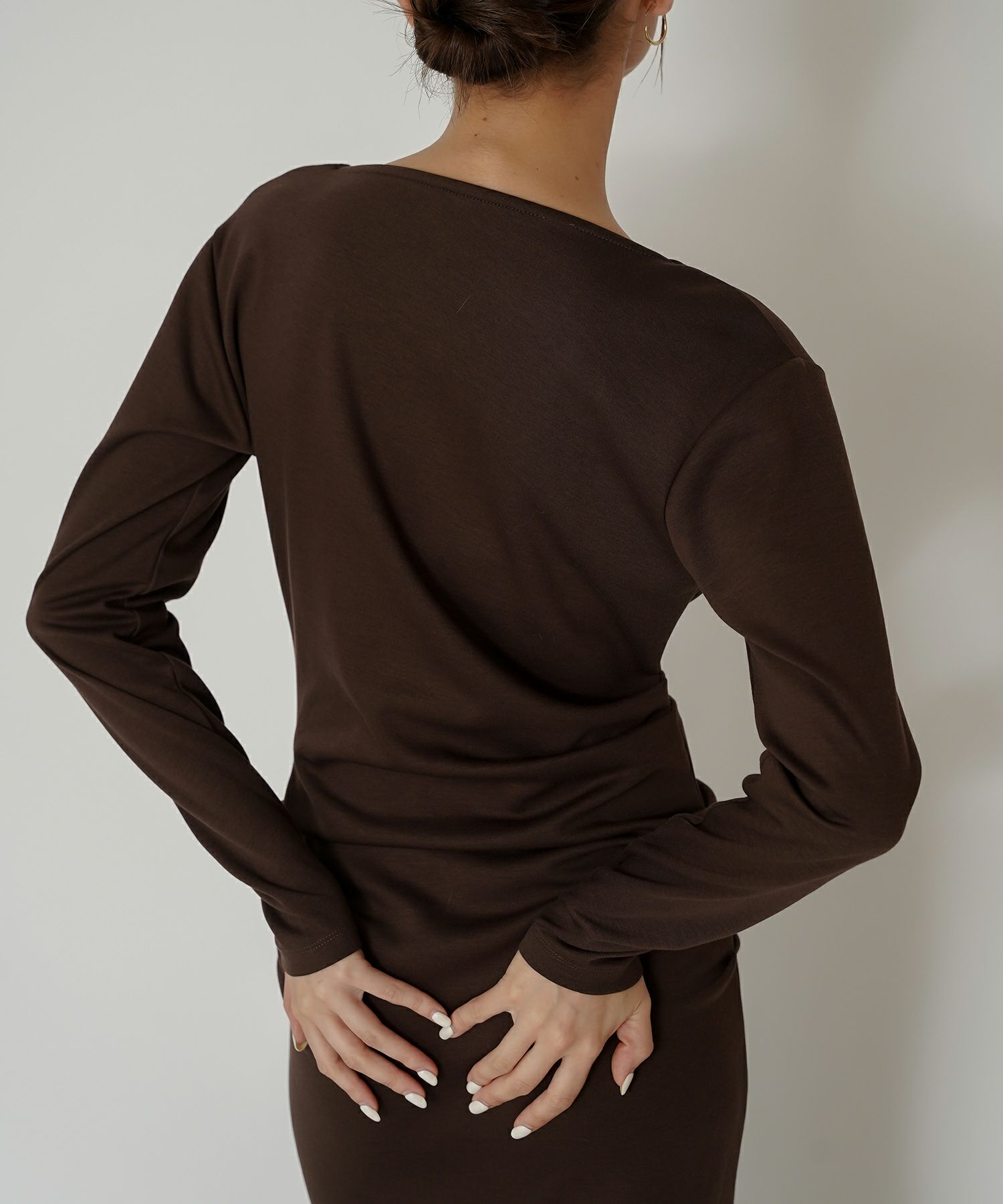 ロングワンピース カットソー セットアップ オフショルトップス ドレープ タイトワンピ 韓国風 綺麗め 細見え カジュアル KINO THE KEI