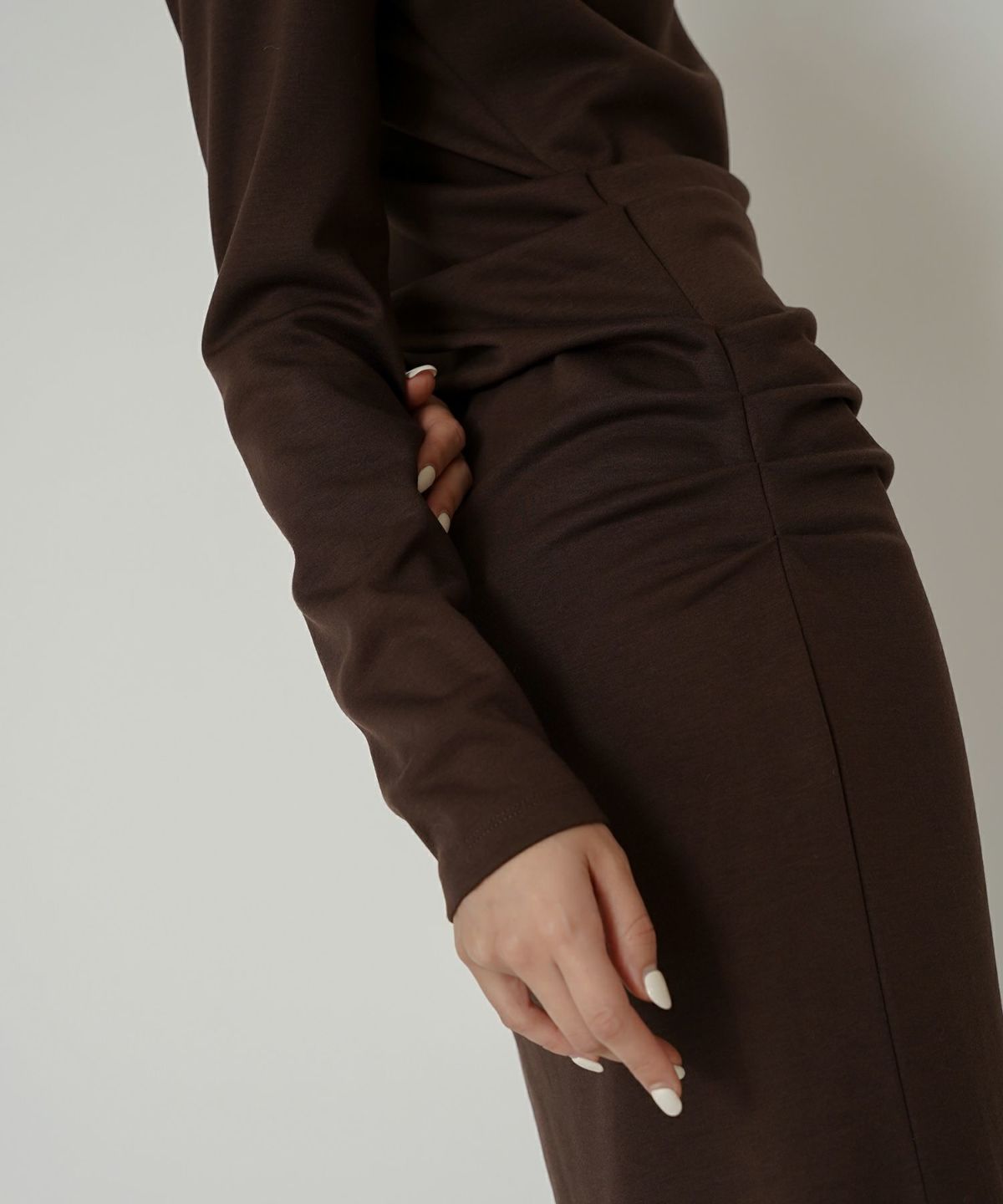 ロングワンピース カットソー セットアップ オフショルトップス ドレープ タイトワンピ 韓国風 綺麗め 細見え カジュアル KINO THE KEI