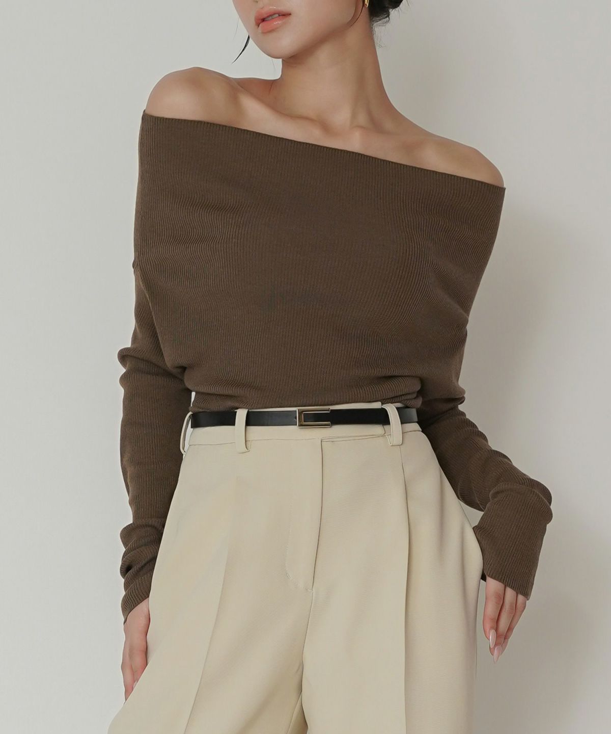 リブニット オフショル ワンショル 2WAY デート ディナー モテニット 伸縮性 KINO THE KEI