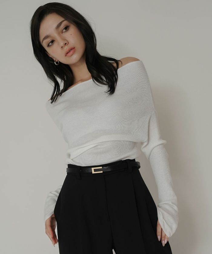 リブニット オフショル ワンショル 2WAY デート ディナー モテニット 伸縮性 KINO THE KEI