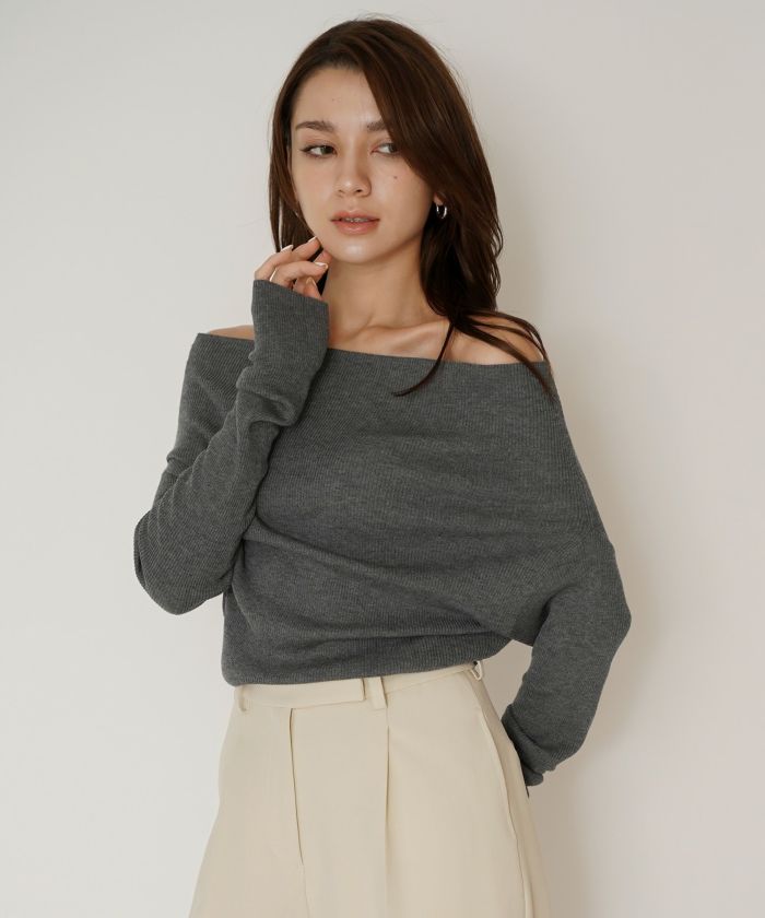 リブニット オフショル ワンショル 2WAY デート ディナー モテニット 伸縮性 KINO THE KEI