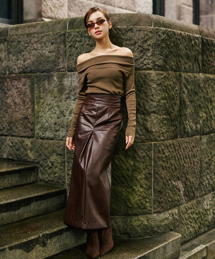 リブニット オフショル ワンショル 2WAY デート ディナー モテニット 伸縮性 KINO THE KEI