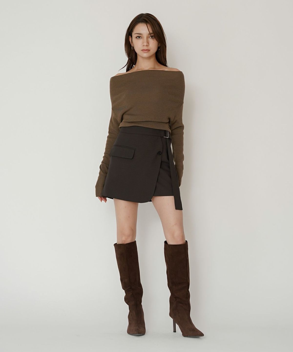 リブニット オフショル ワンショル 2WAY デート ディナー モテニット 伸縮性 KINO THE KEI