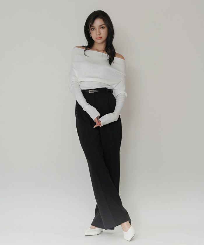 リブニット オフショル ワンショル 2WAY デート ディナー モテニット 伸縮性 KINO THE KEI