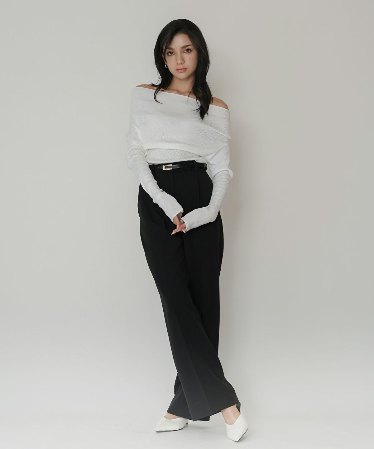 リブニット オフショル ワンショル 2WAY デート ディナー モテニット 伸縮性 KINO THE KEI