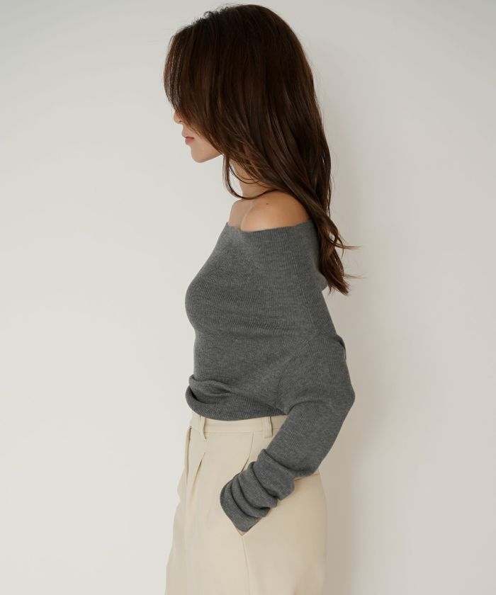 リブニット オフショル ワンショル 2WAY デート ディナー モテニット 伸縮性 KINO THE KEI